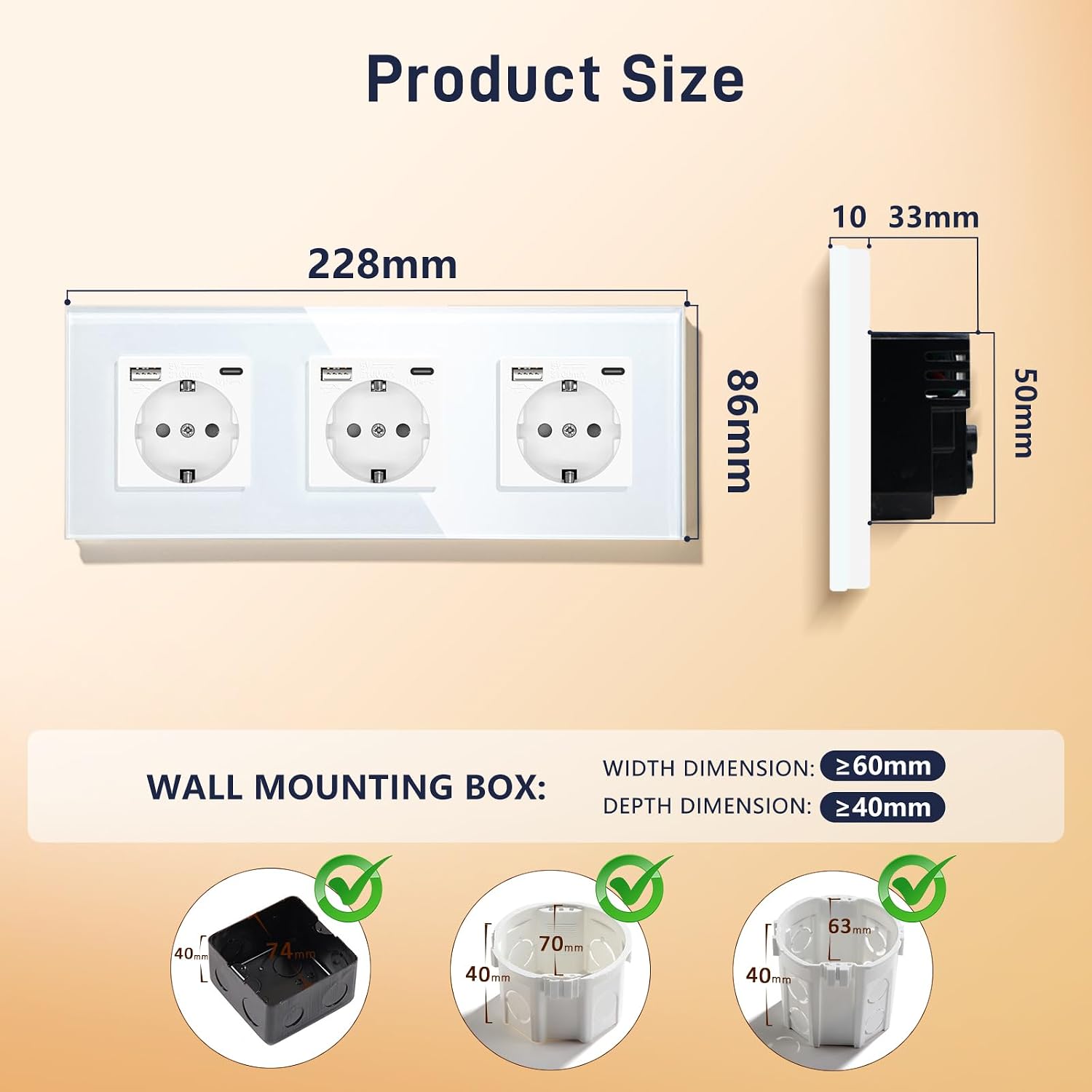 Detalle 2 de BSEED Triple Enchufe de Pared USB 2,1A