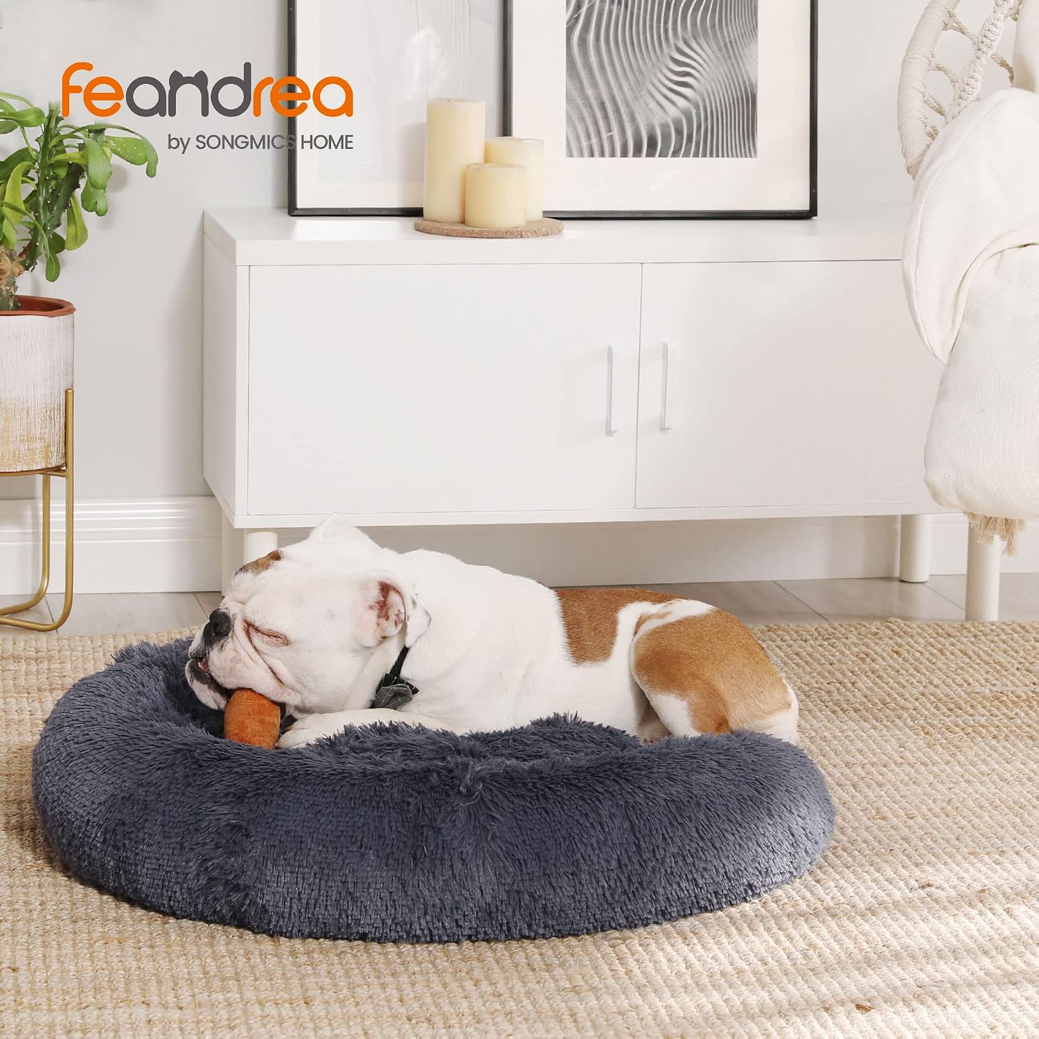 Detalle 2 de FEANDREA 80 cm Plush Donut Dog Bed, Washable Cover, Non-Slip Base