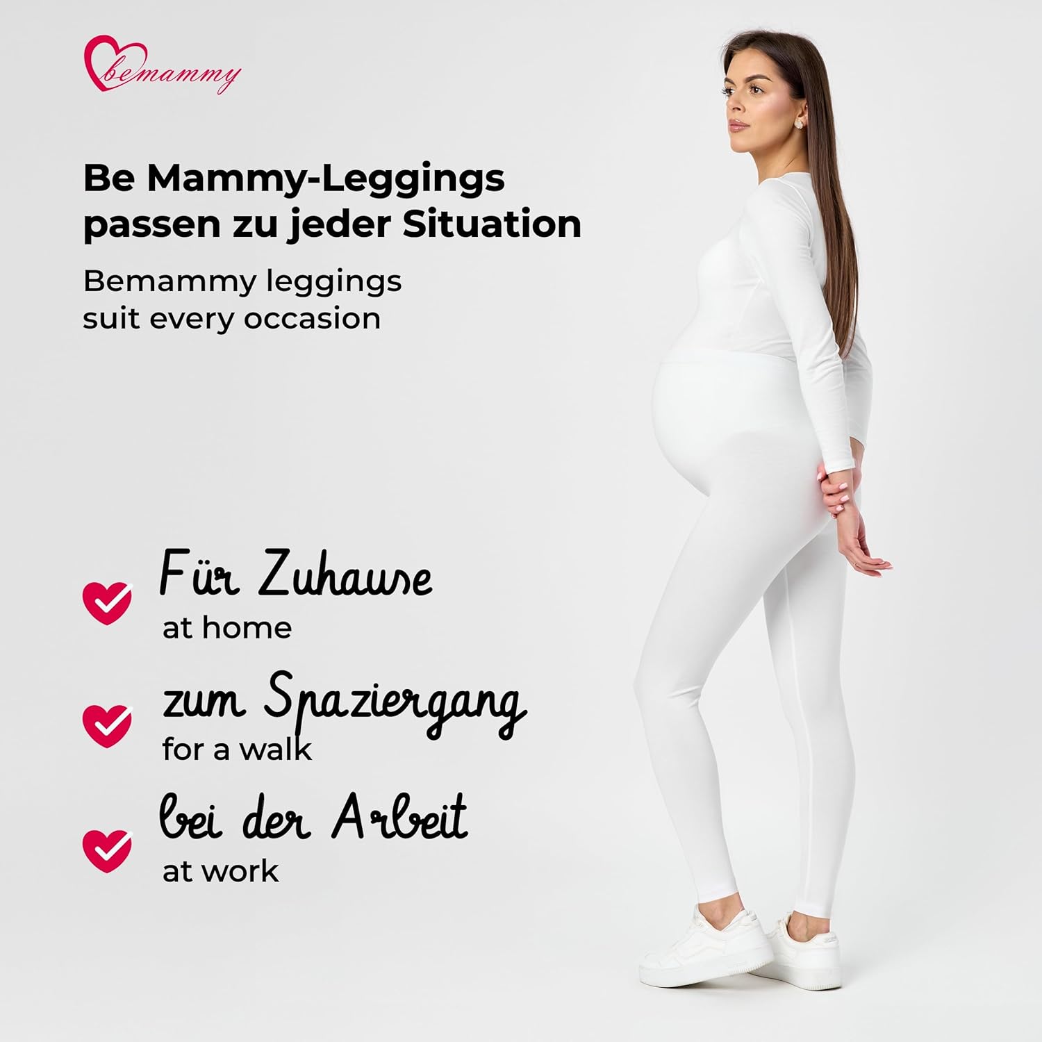 Thumbnail 4 de Be Mammy Lange Umstandsleggings aus Baumwolle mit hohem Bund (melange) BE20-230