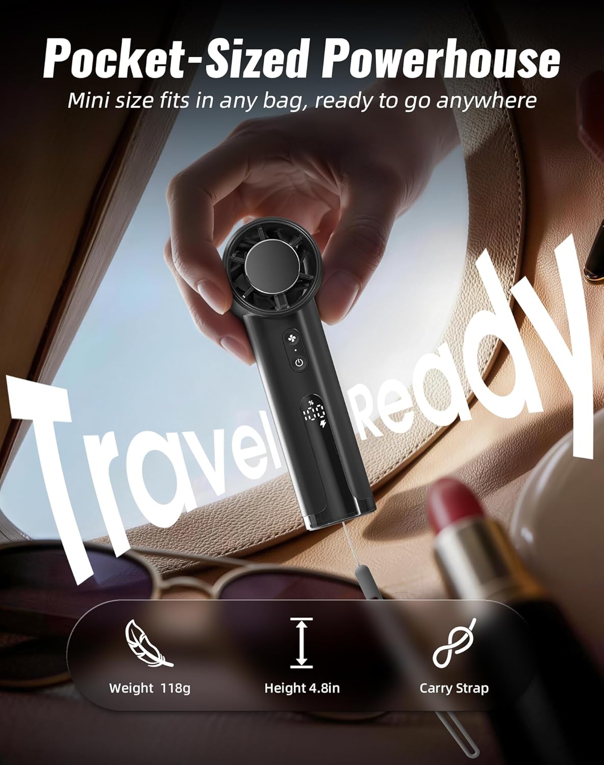 Detalle de OidoZac Hand Held Fan Rechargeable – Compact, High-Speed Personal Cooler