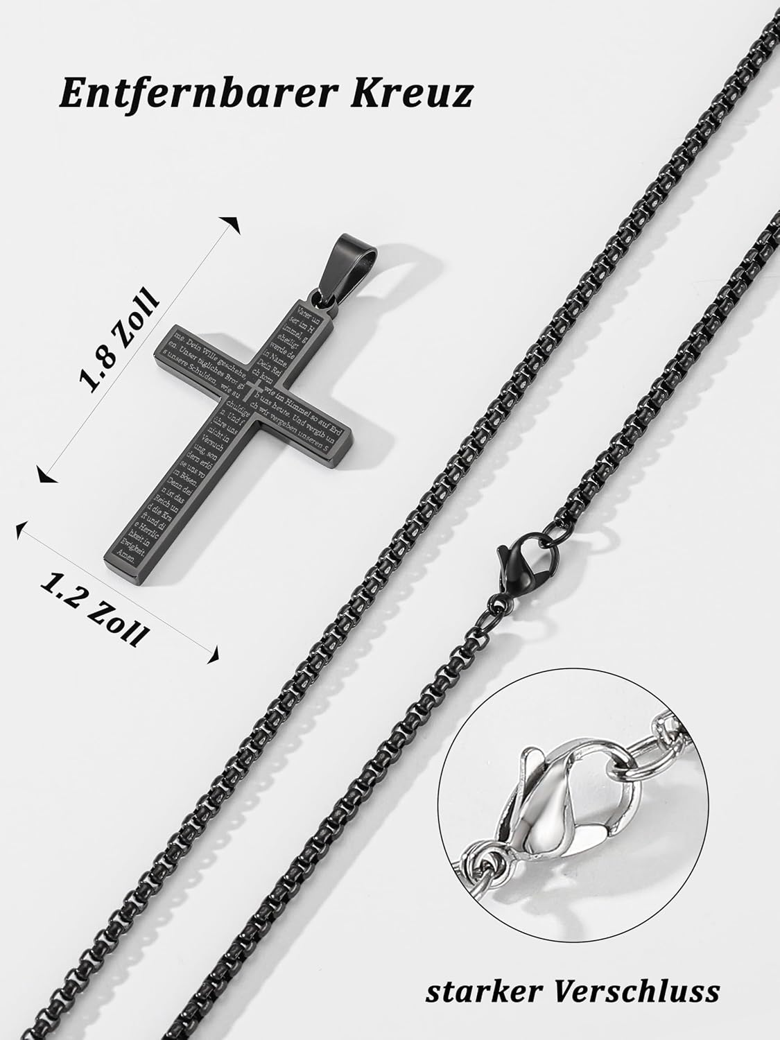 Detalle 2 de Aretas Kreuz Halskette aus 316L-Edelstahl für Herren & Jungen – Kreuzanhänger mit Verlängerungskette