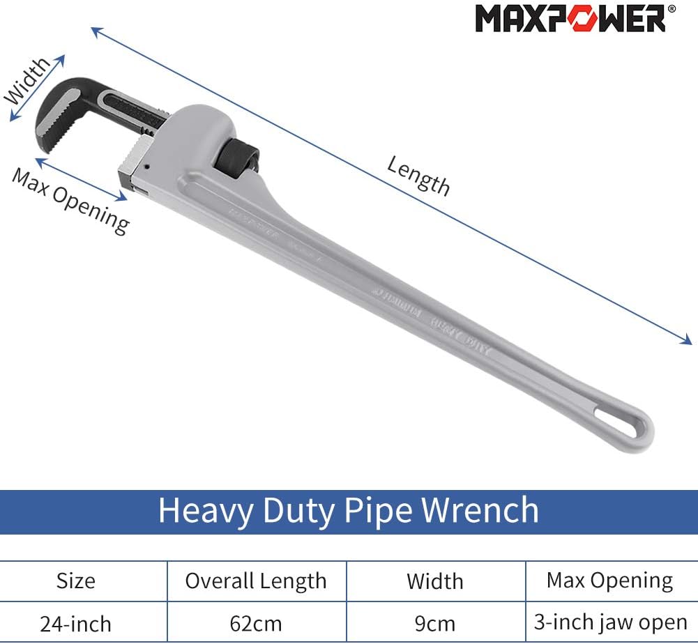 Thumbnail 4 de MAXPOWER Pipe Wrench 600mm (24-Inch) Aluminum Straight Pipe Wrench