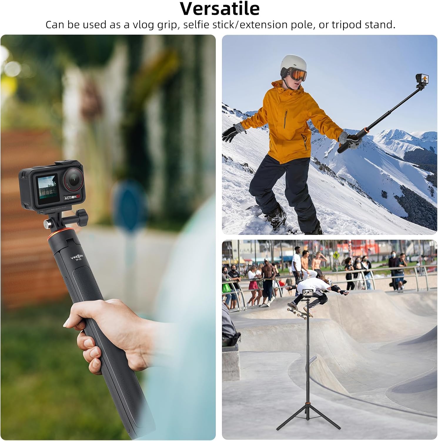 Detalle 2 de 53.5" Selfie Stick Tripod Kit for DJI Osmo Nano/Action 6 – 2-in-1 Extendable Travel Tripod