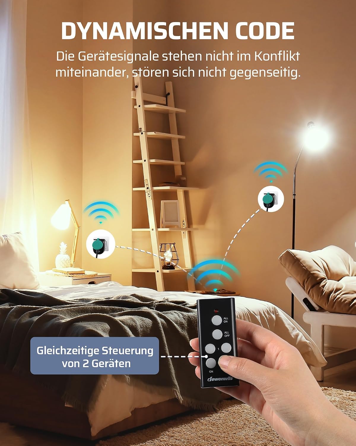 Detalle de DEWENWILS Funksteckdosen mit Fernbedienung Außen – 16 A, 3680 W, IP44, 30 m Reichweite