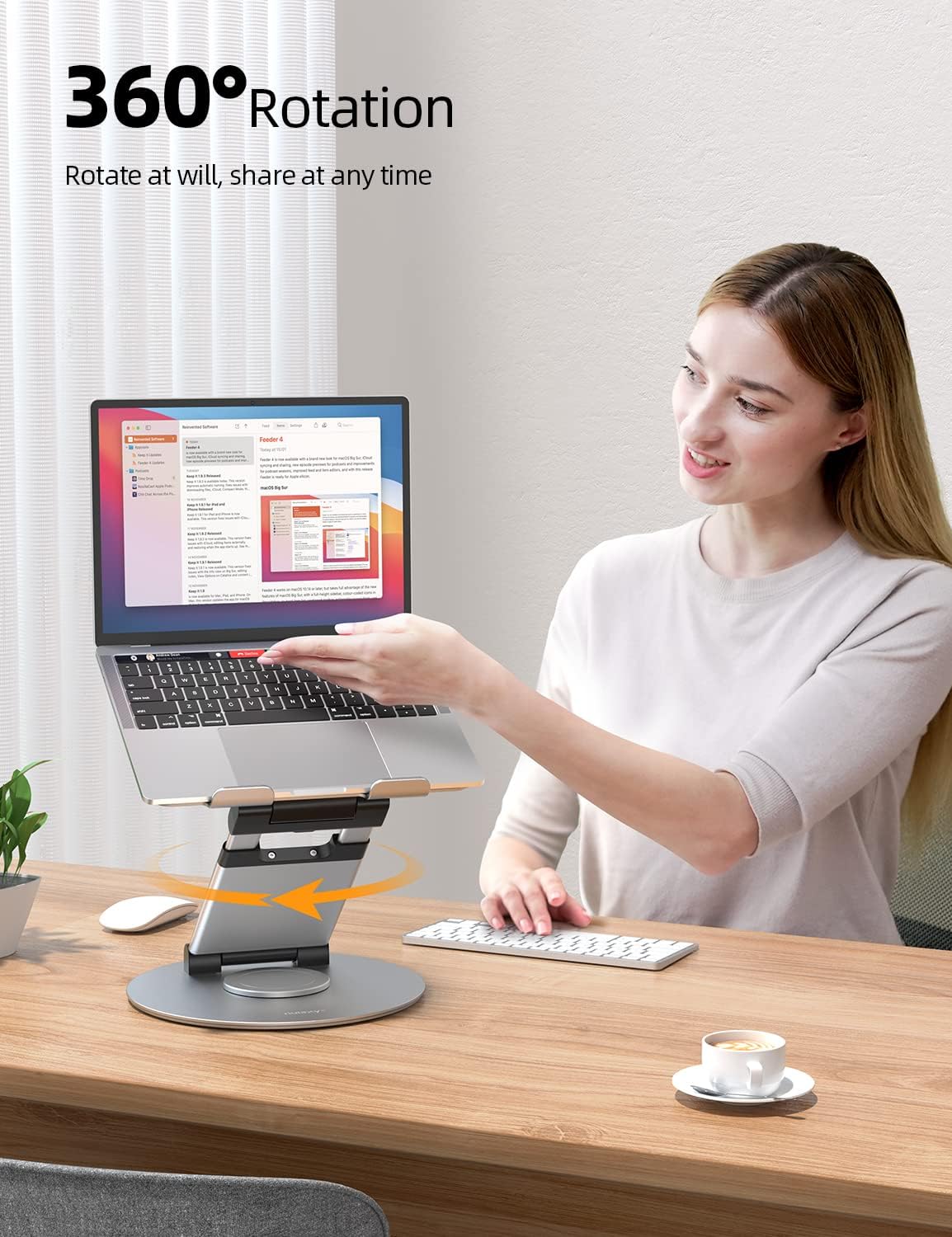 Detalle de Nulaxy Telescopic 360 Rotating Laptop Stand (Adjustable Height & Swivel) for 10–17" Laptops, Silver