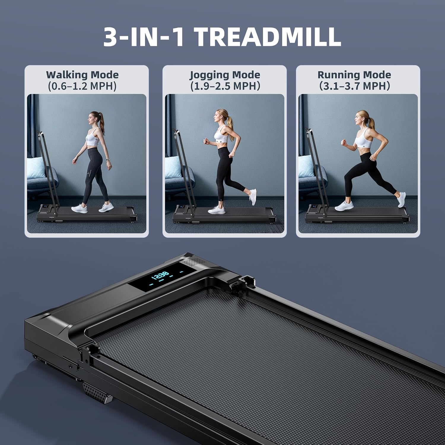 Detalle 2 de Ulfario LF-X2DF Folding Walking Pad Treadmill with Handlebar and Remote