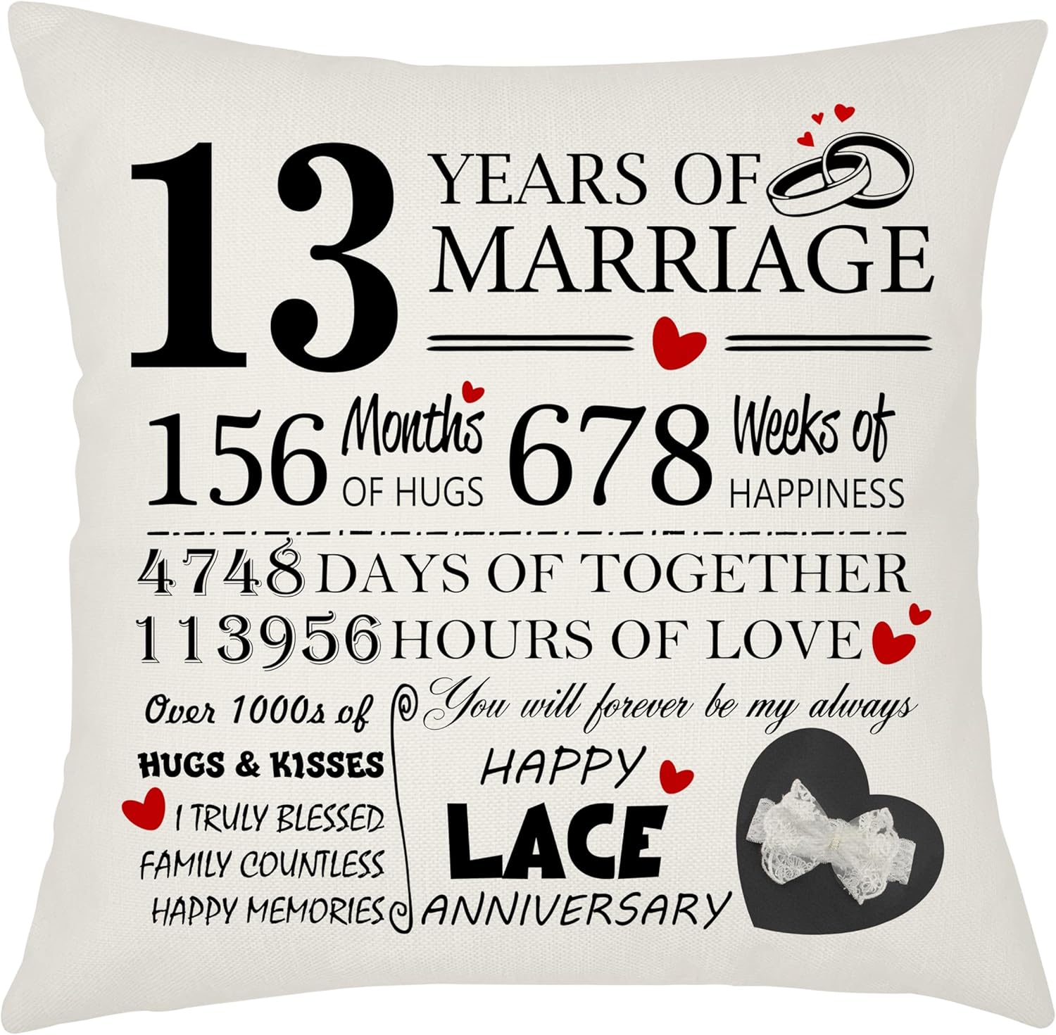 Thumbnail 1 de Weosan 5th Wedding Anniversary Wood Cushion Cover, 45x45cm (Pillow Case) – Keepsake Gift for Wife or Husband