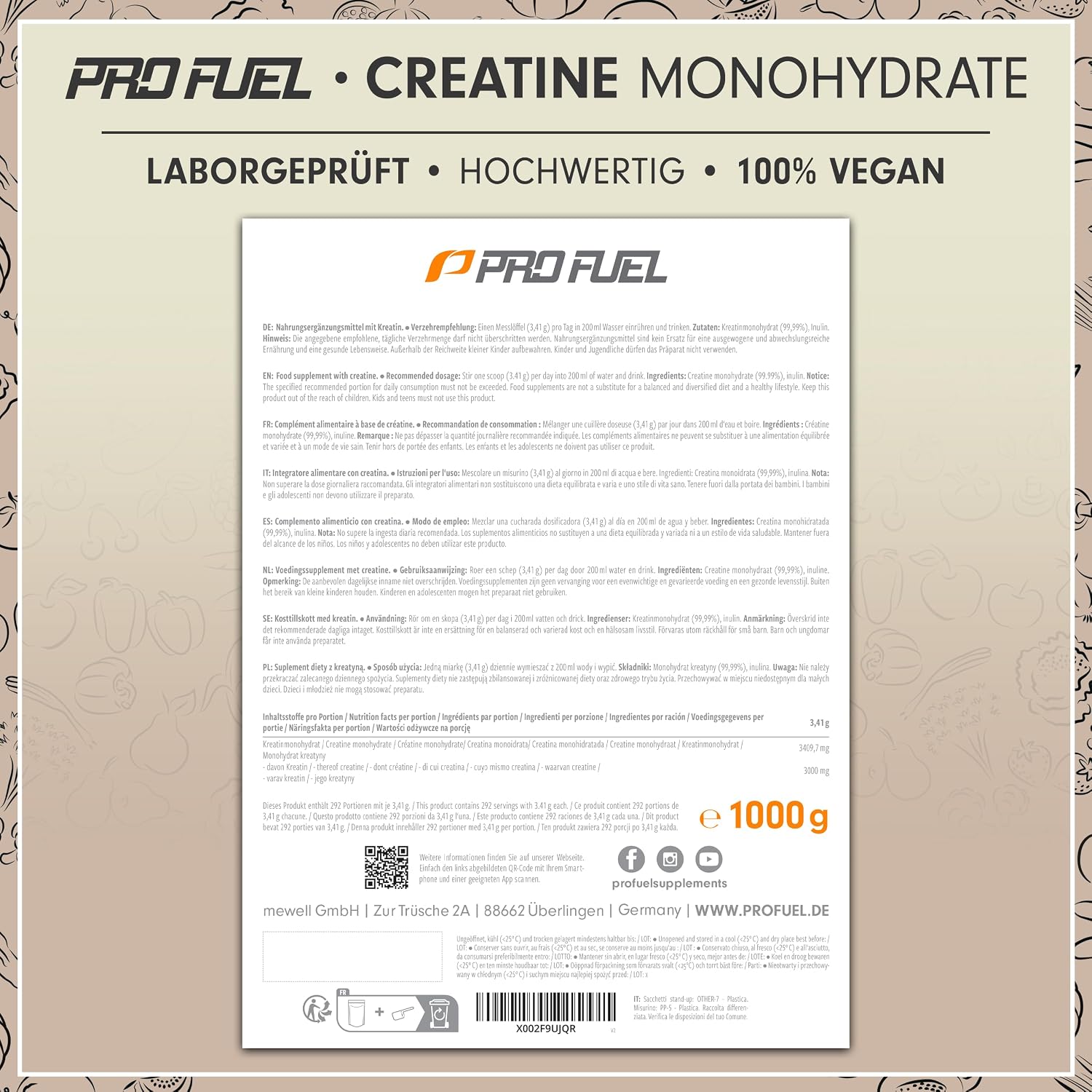 Thumbnail 5 de Creatin Monohydrat Pulver 1kg 3 g pro Portion