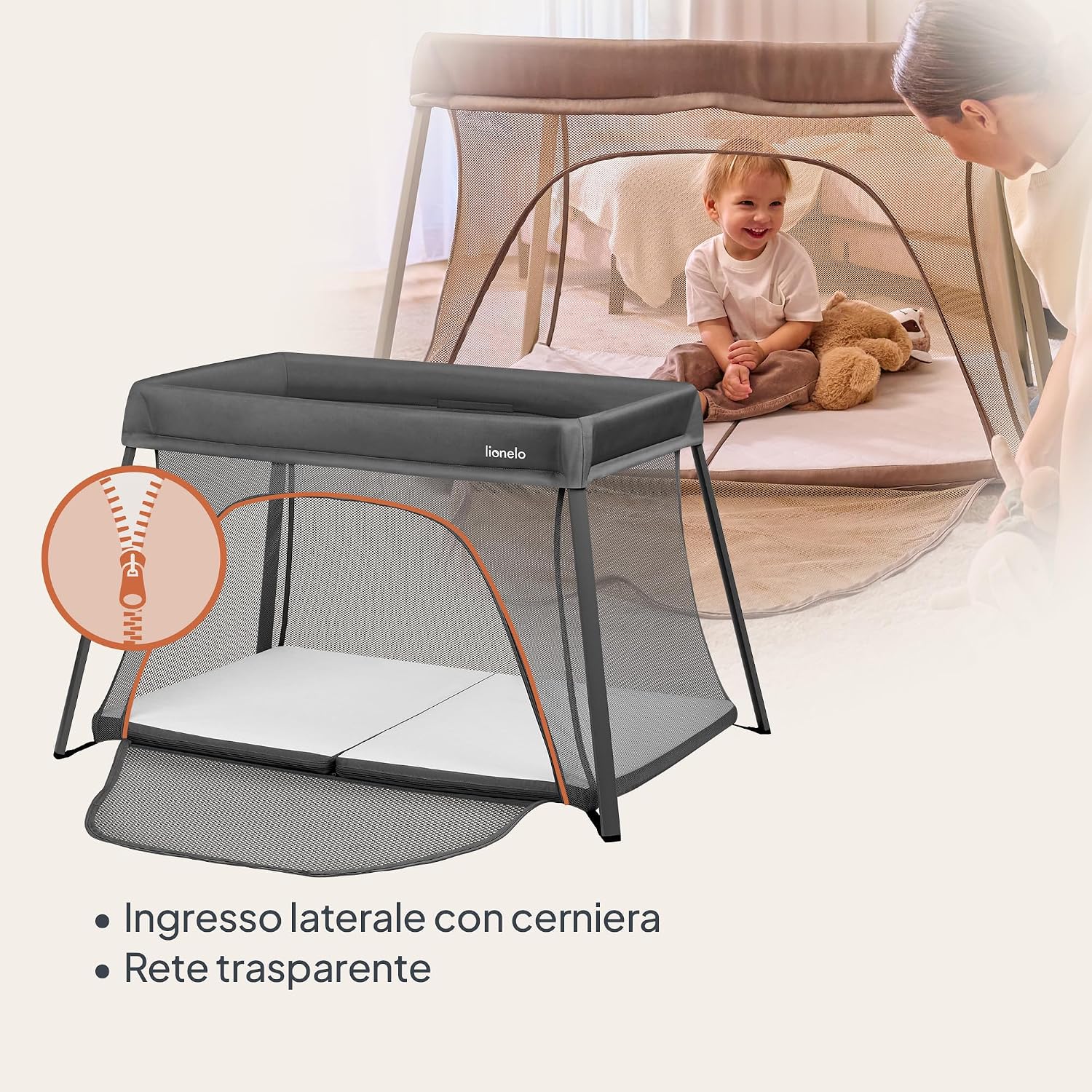 Thumbnail 4 de Lionelo Alice Lettino da Viaggio 3 in 1: culla co-sleeping e box gioco pieghevole 104×70 cm