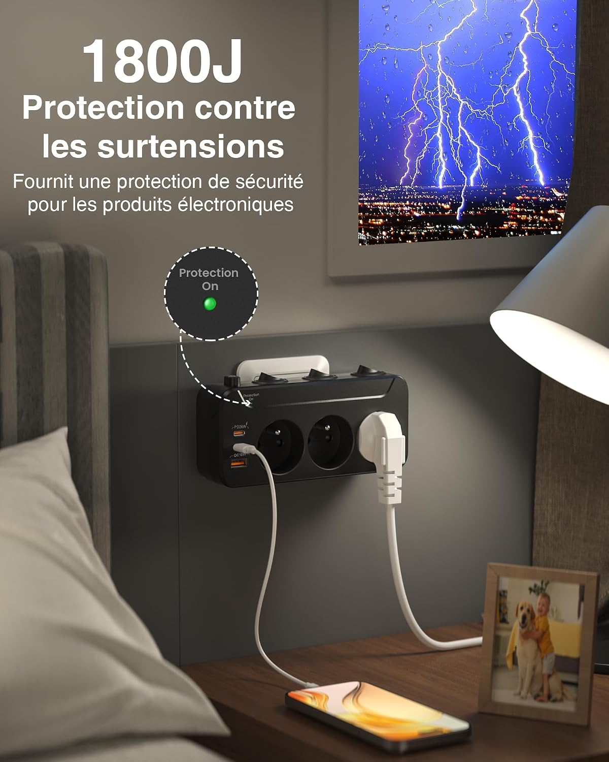 Thumbnail 4 de Multiprise 3 prises noire avec USB-C PD 20 W
