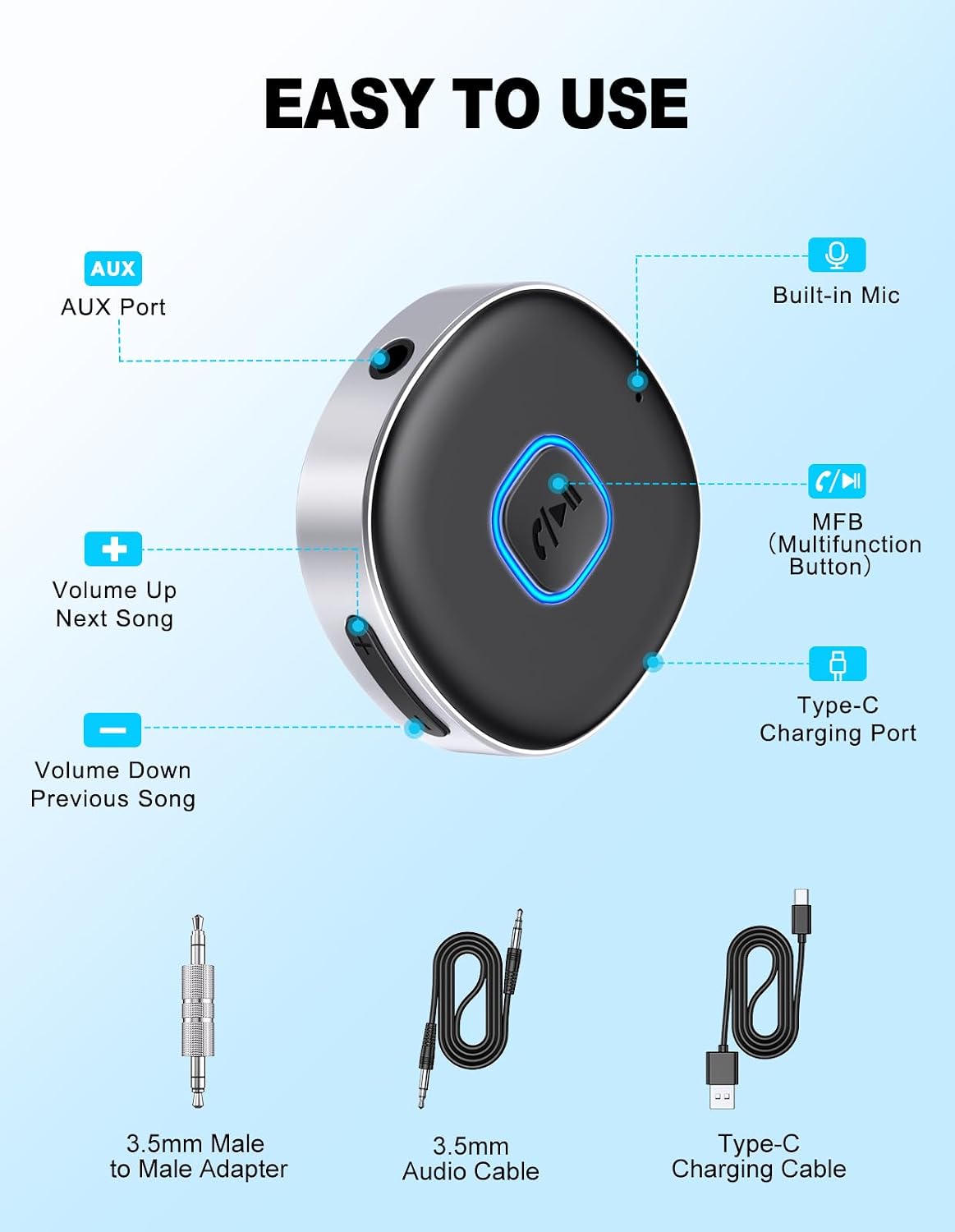 Thumbnail 4 de Mohard Car Bluetooth AUX Adapter: Mini 5.3 Receiver for Hassle-Free Wireless Audio