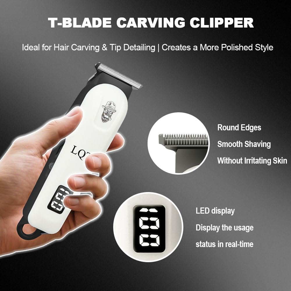 Detalle de LQT Hair Clippers and Trimmer Set, White, Stainless Steel Blades, LED Display