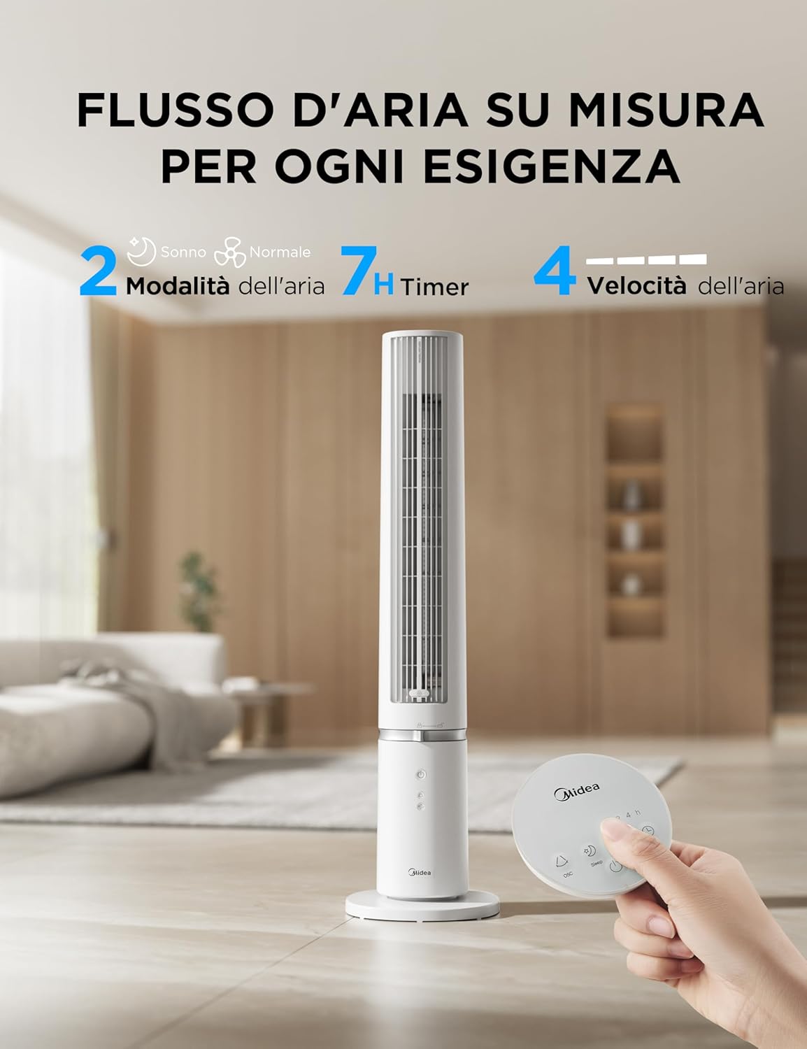 Thumbnail 4 de Midea MTF25FRG ventilatore a torre silenzioso con telecomando, 9 m/s e oscillazione 90°