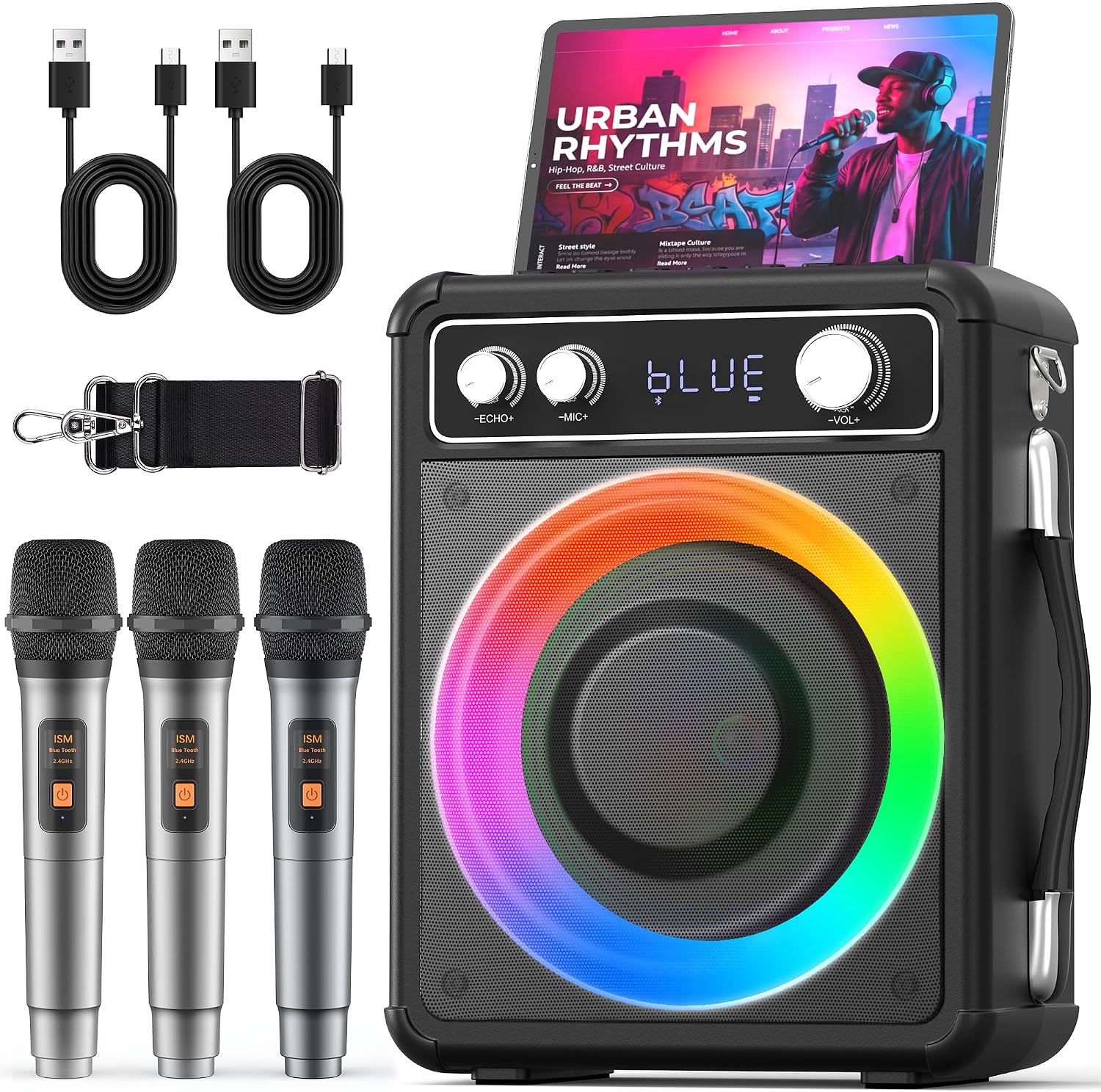 Detalle de VOSOCO T-03 Karaoke Machine with 3 Rechargeable Wireless Microphones
