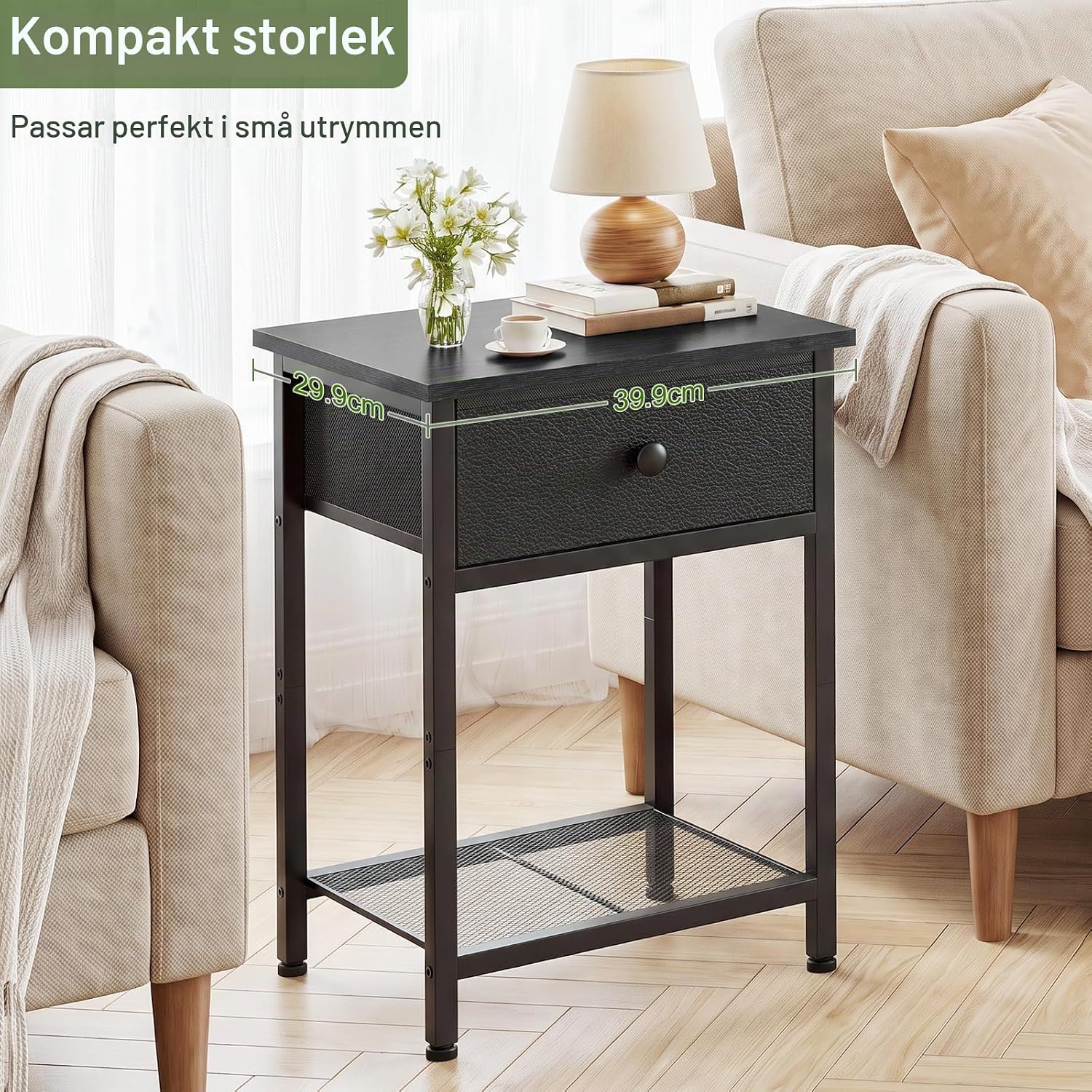 Detalle de AMHANCIBLE EHET03SDBK nattduksbord, set om två med tyglåda och hylla