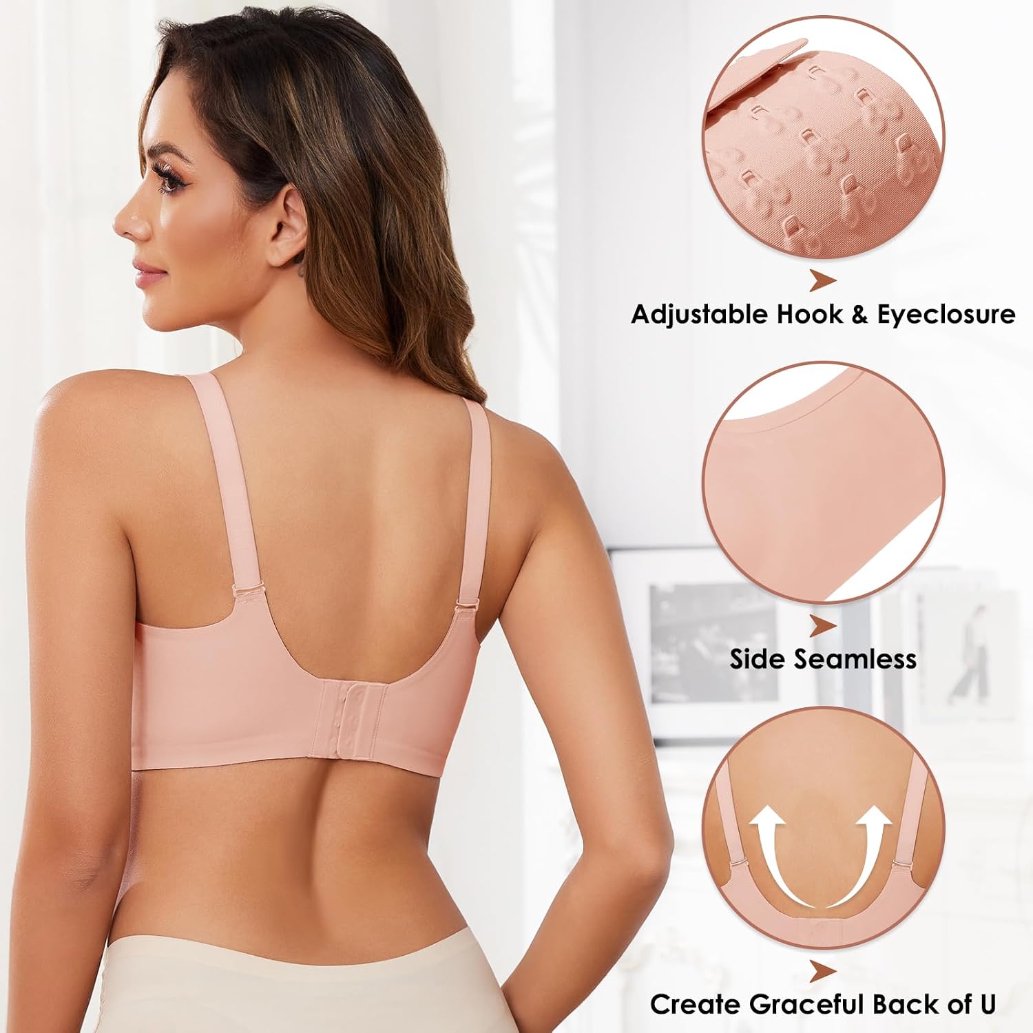 Detalle 2 de TOMEEK Soutien-gorge femme sans armature sans couture push up invisible en élastomère doux, décolleté en V
