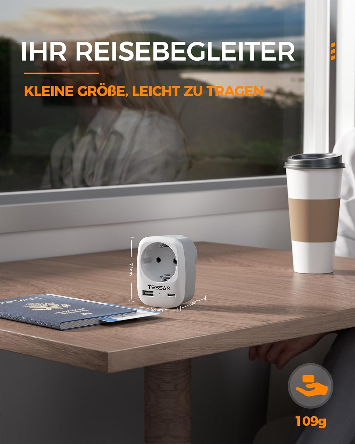 Detalle de TESSAN 2er Pack Reiseadapter USA (3-in-1) mit USB-C und USB-A – für USA/Kanada/Mexiko/Thailand, 1250 W
