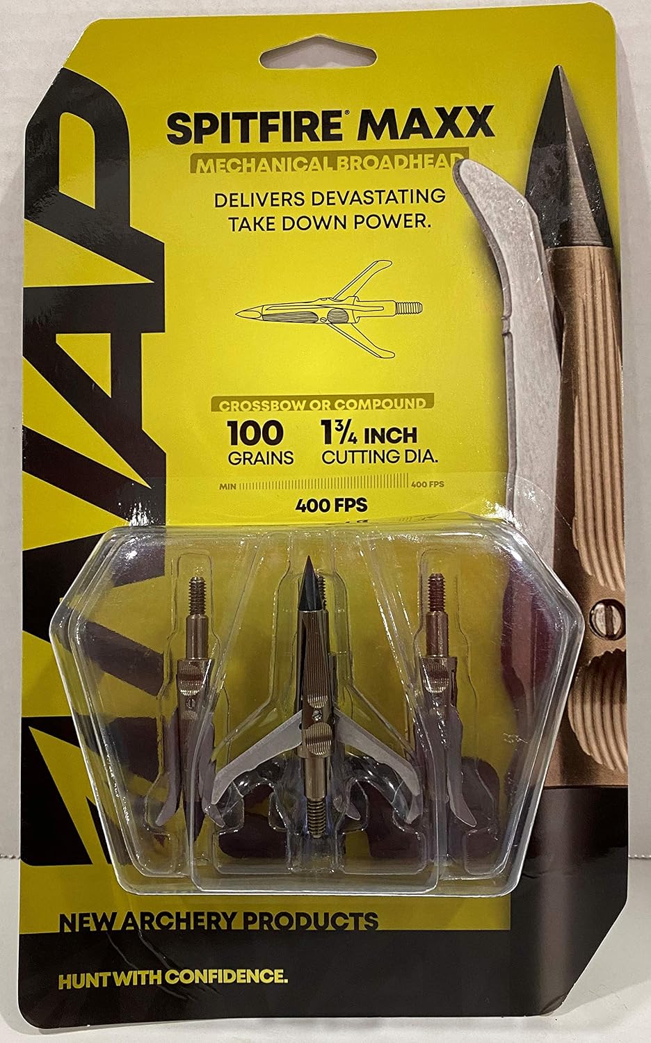 Detalle 2 de New Archery Products Spitfire MAXX 100 Grain Mechanical Broadheads, 4-Pack