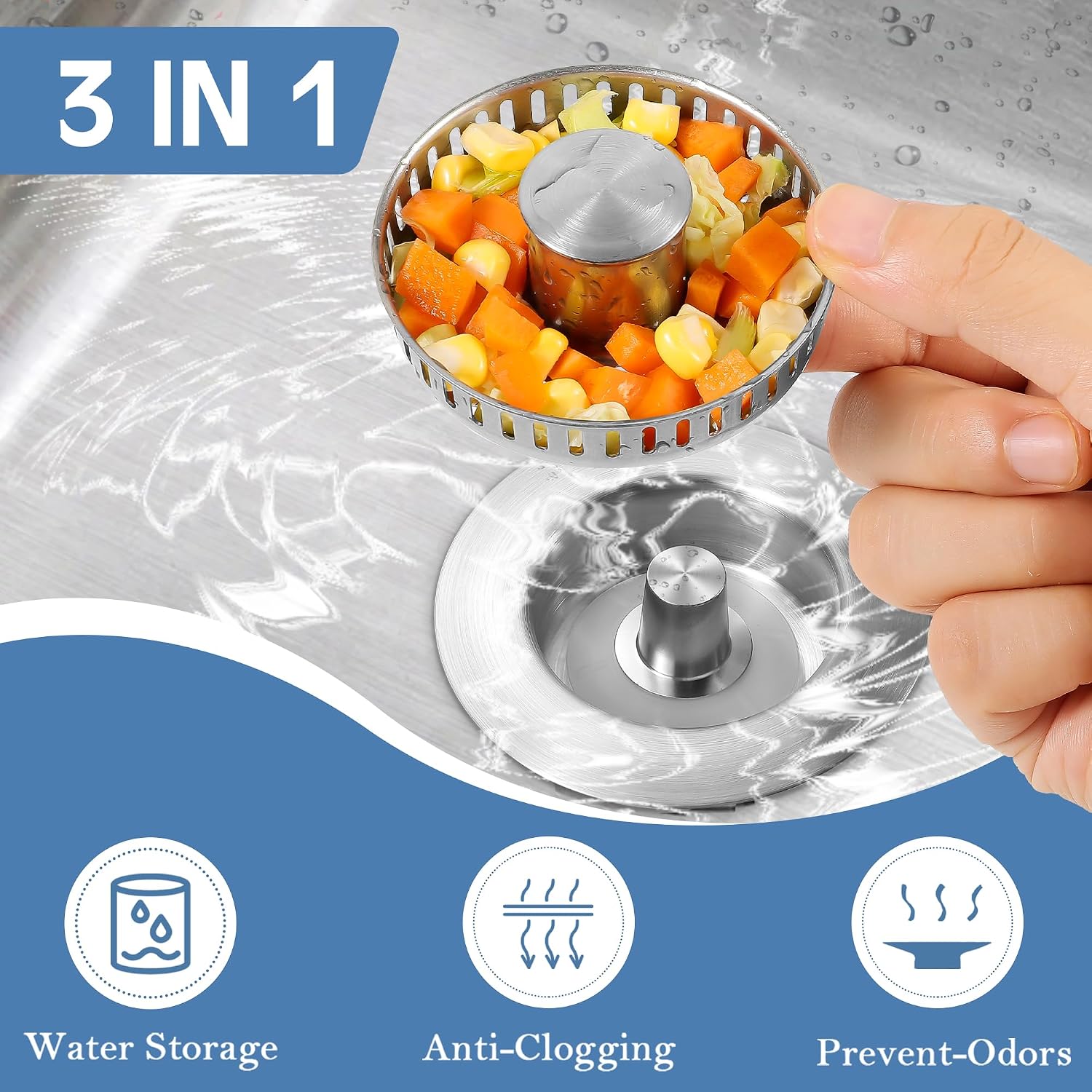 Detalle de tgosomt KSS-03 Kitchen Sink Drain Strainer Stopper, Brushed SUS304 Steel