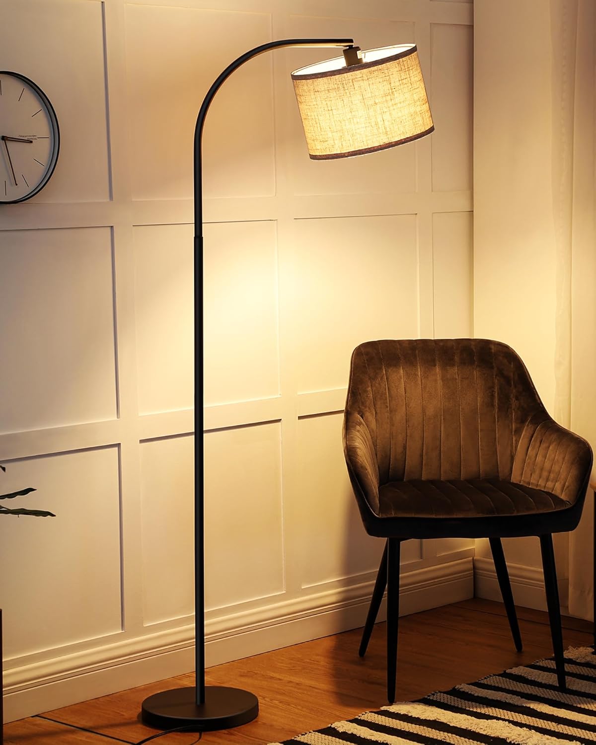 Thumbnail 6 de EDISHINE Stehlampe fürs Wohnzimmer: 161 cm Bogenlampe mit verstellbarem Kopf & Fußschalter (E27, Schwarz)