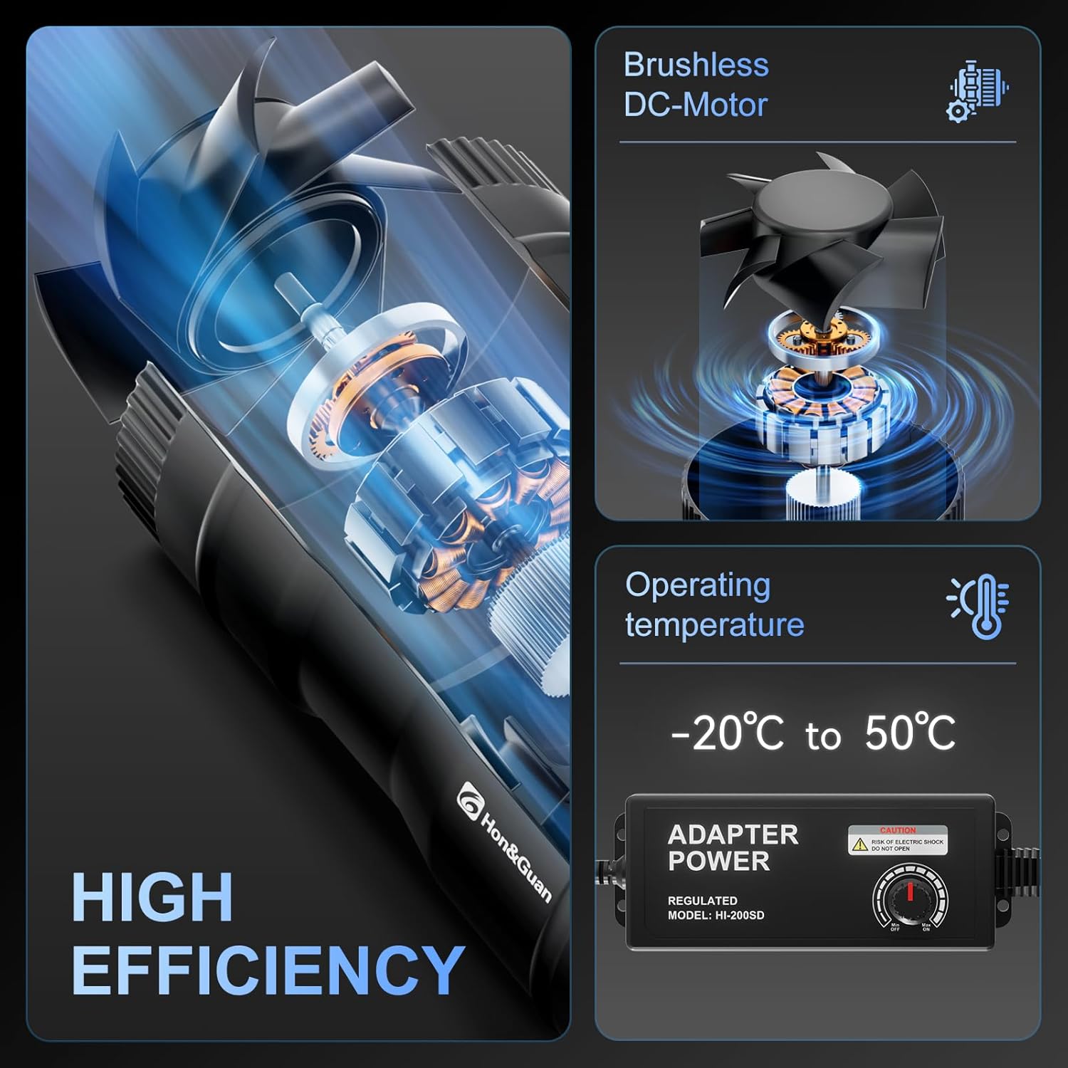Detalle 2 de Hon&Guan 200mm Rohrventilator 1060 m³/h Rohrlüfter 🌀