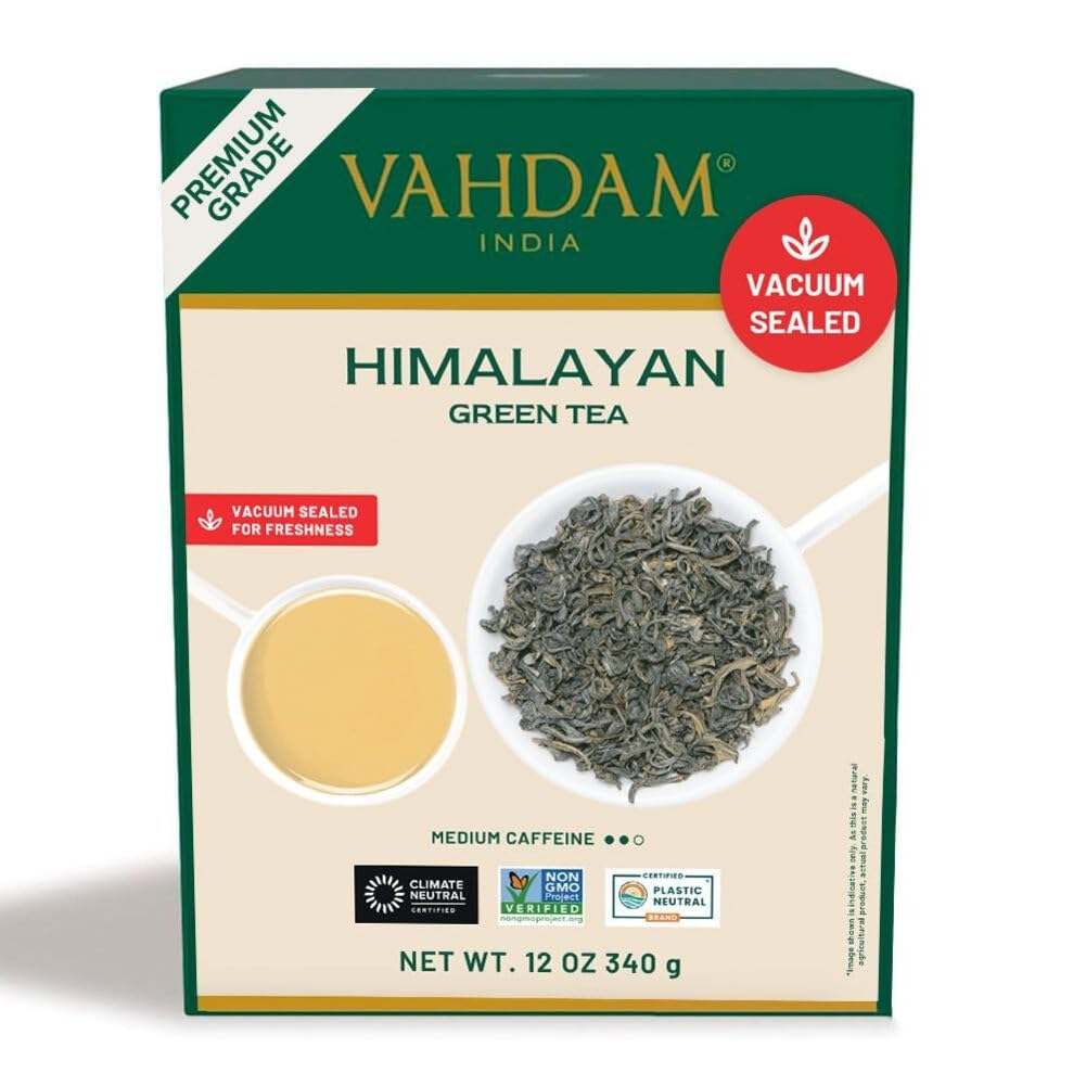 Detalle de VAHDAM Himalayan Grüner Tee (340 g) – 100% reiner Grüntee aus dem Himalaya, Indien