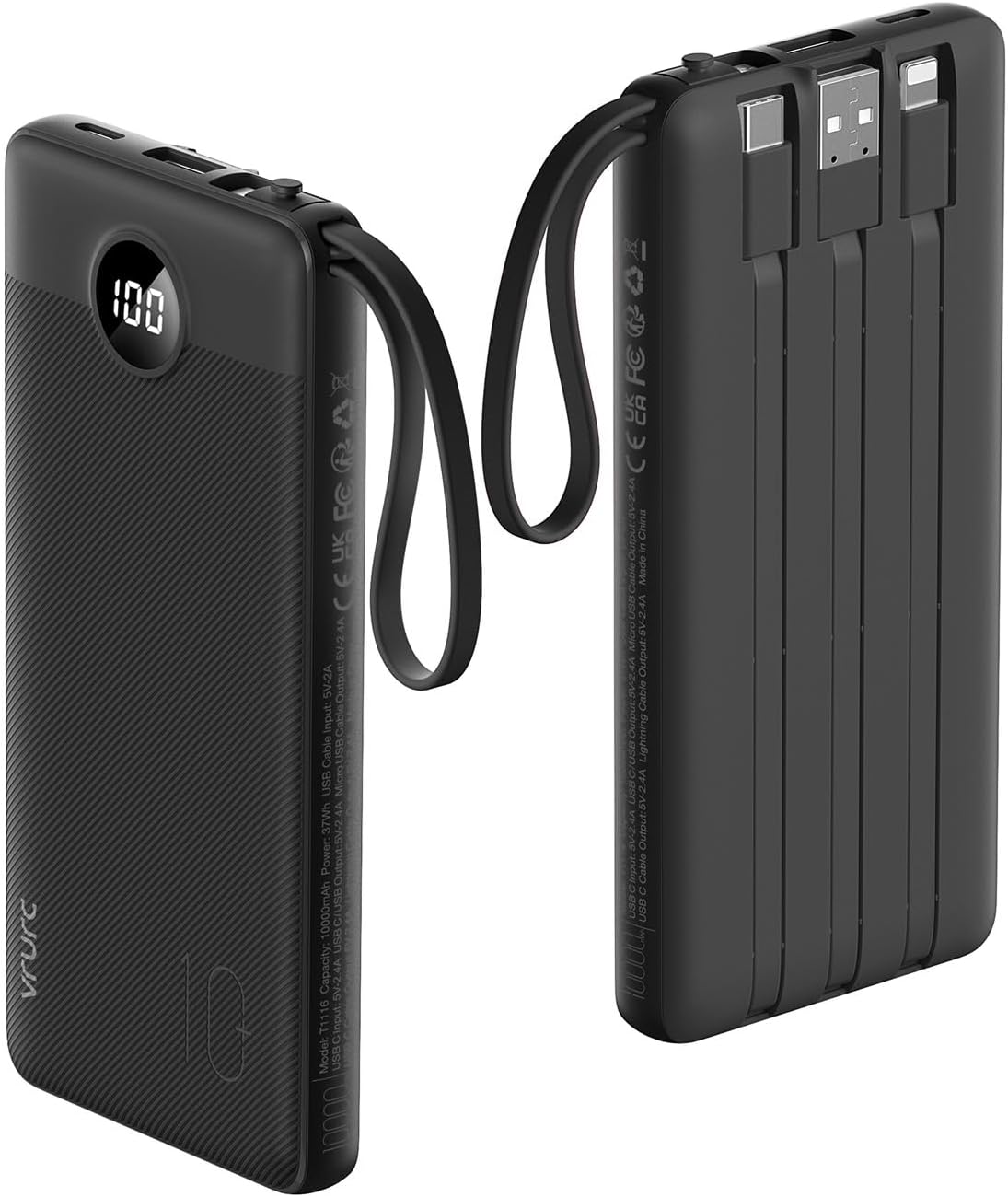 Detalle de VRURC Powerbank 10000mAh mit 4 Kabeln