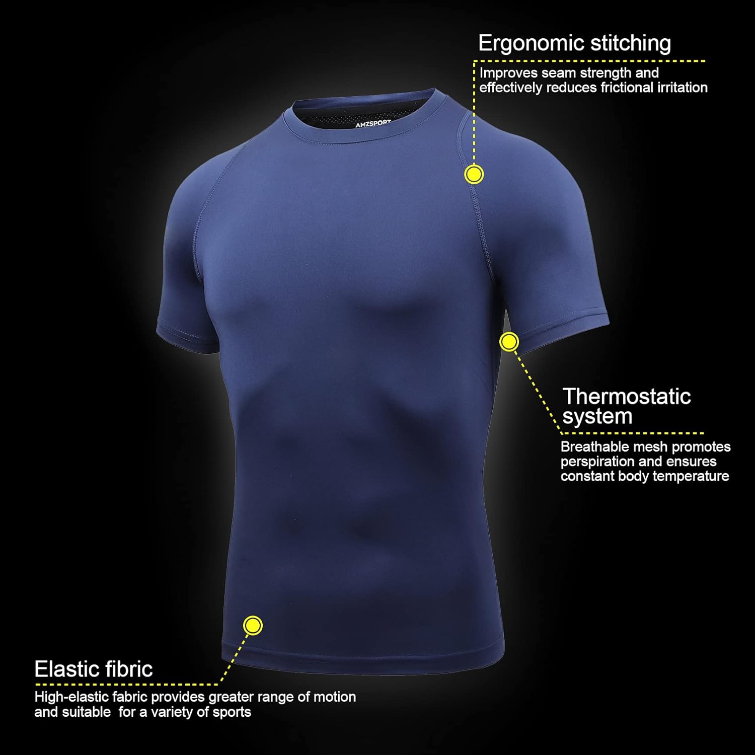 Thumbnail 3 de AMZSPORT Maglietta a Compressione da Uomo – Maniche Corte, Cool Dry, per Allenamento e Corsa