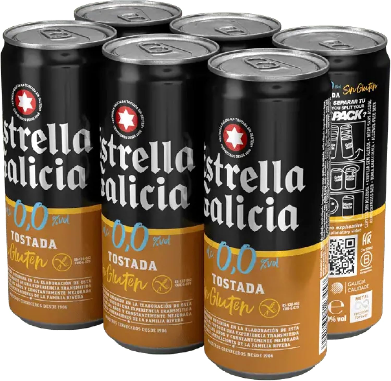 Detalle 2 de Estrella Galicia 0,0 Tostada Pack 24 x 33 cl