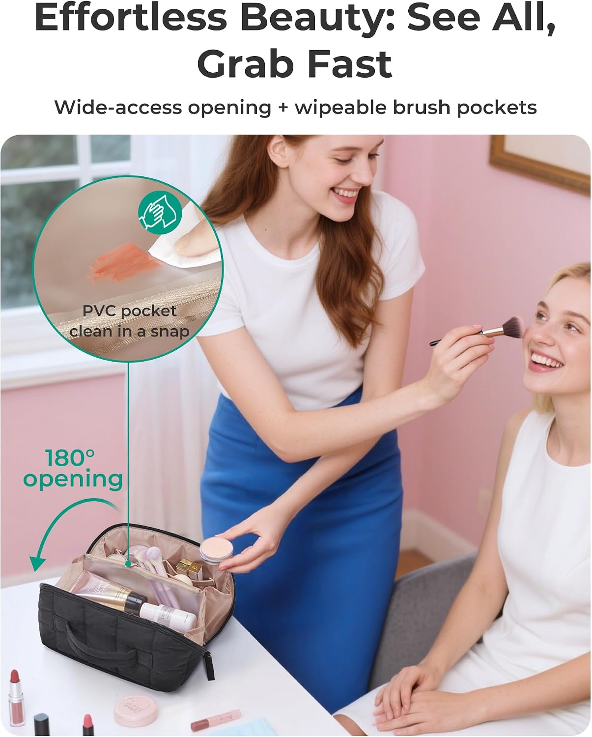 Thumbnail 1 de BAGSMART Travel Makeup Bag: Flat Lay Case with Clear Brush & Wet Pockets in Camel