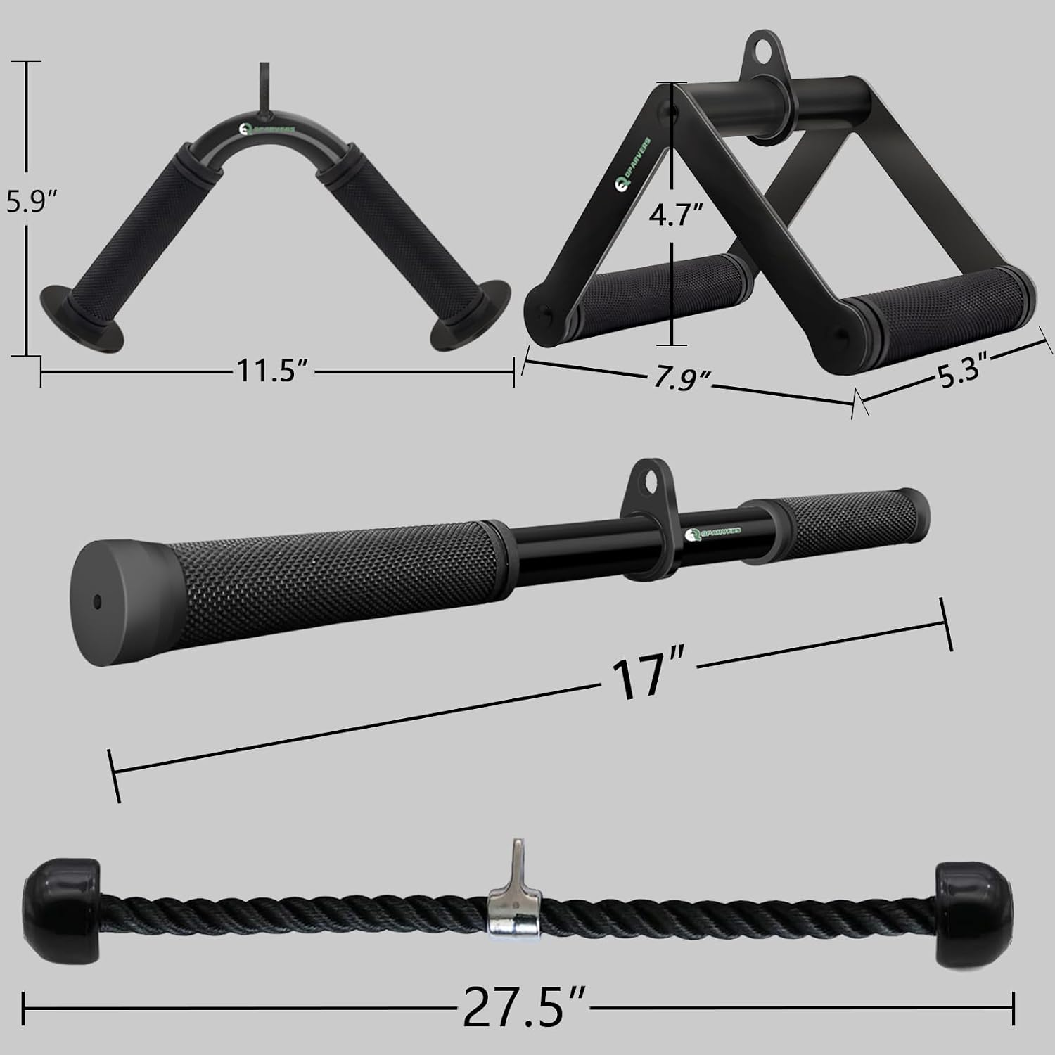 Detalle 2 de QPARVERS Cable Machine Attachment Set (LAT pulldown attachments) with V-Grip Row Handle, Swivel Bar, and Nylon Triceps Rope