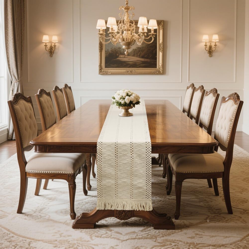 Detalle de BSBUY Bieżnik boho na stół 30 × 183 cm, poliestrowy z frędzlami