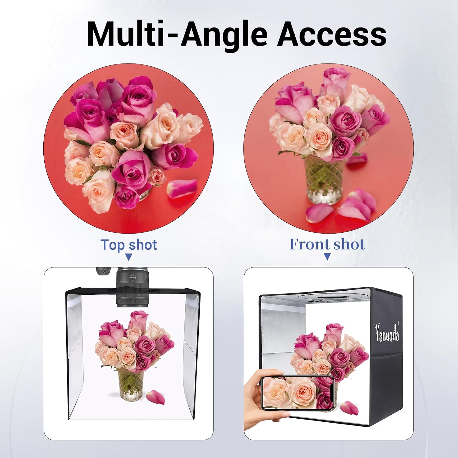 Detalle de Light Box Photography 12x12x12" LED photo booth with 120 LEDs, 6 PVC backdrops and adjustable lighting