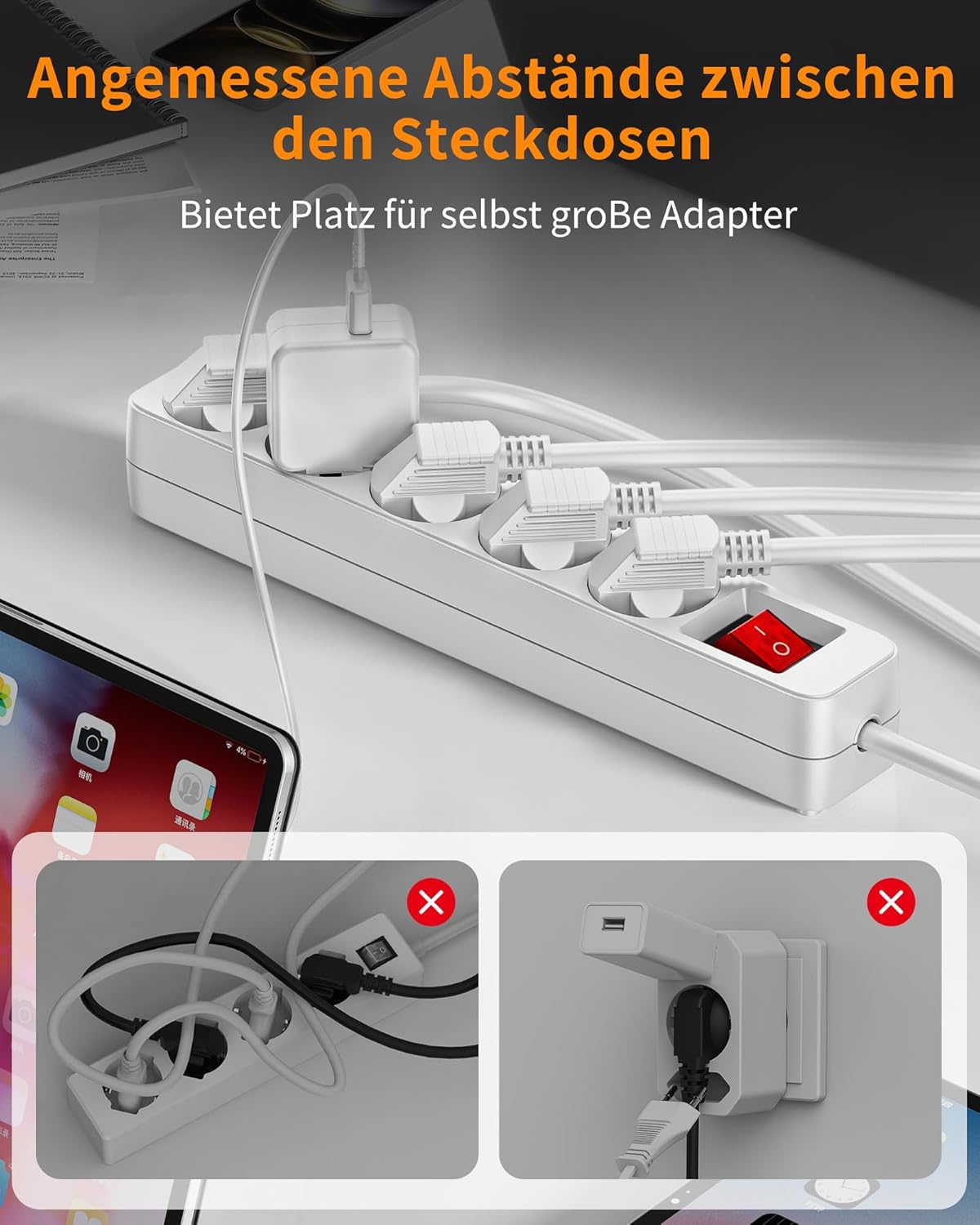 Thumbnail 3 de Realmade 5-fach Steckdosenleiste mit Save Energy-Schalter, 5 m Kabel, weiß