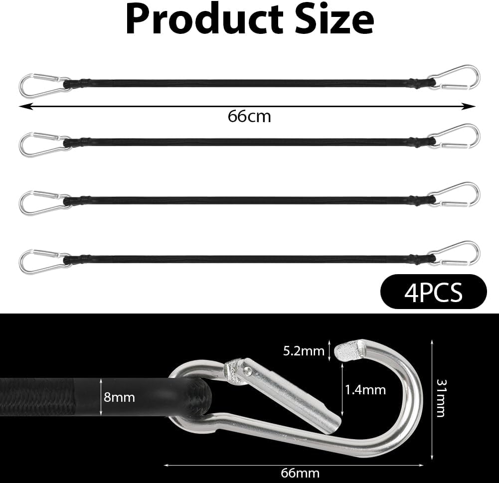 Detalle 2 de URAQT corda elastica con 4 corde elastiche e moschettoni, tenditore elastico da 60 cm
