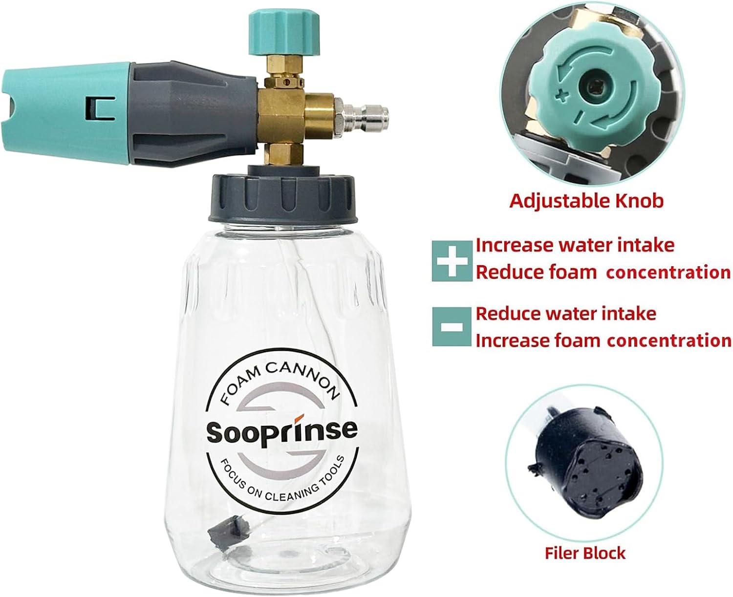 Detalle de Sooprinse Foam Cannon: Adjustable Snow Foam Lance with Transparent 1L Body