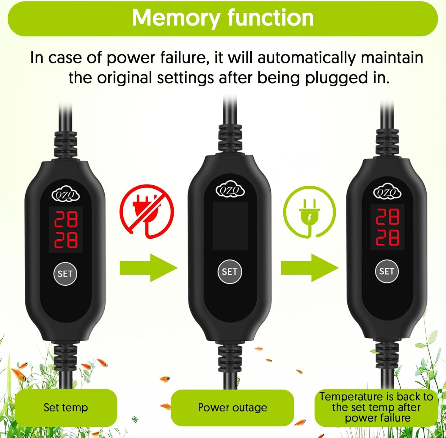Detalle 2 de QZQ Fish Tank Heater Submersible Aquarium Heater with External Thermostat (50W)