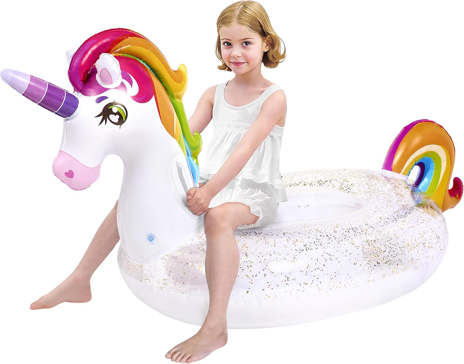 Detalle de JOYIN Kids Unicorn Pool Float (152.4 x 75 x 85cm) with Sparkly Glitters