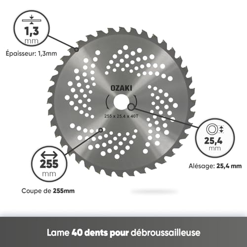 Detalle 2 de OZAKI - Lame 40 Dents Pour Débroussailleuse, Dents à Pointe Carbure, 255 mm