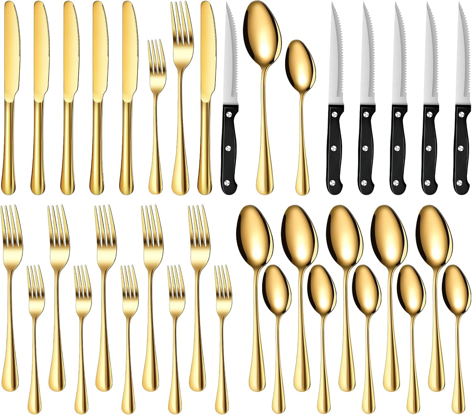 TAN REN Gold Besteck Set 6 Personen 36-teilig