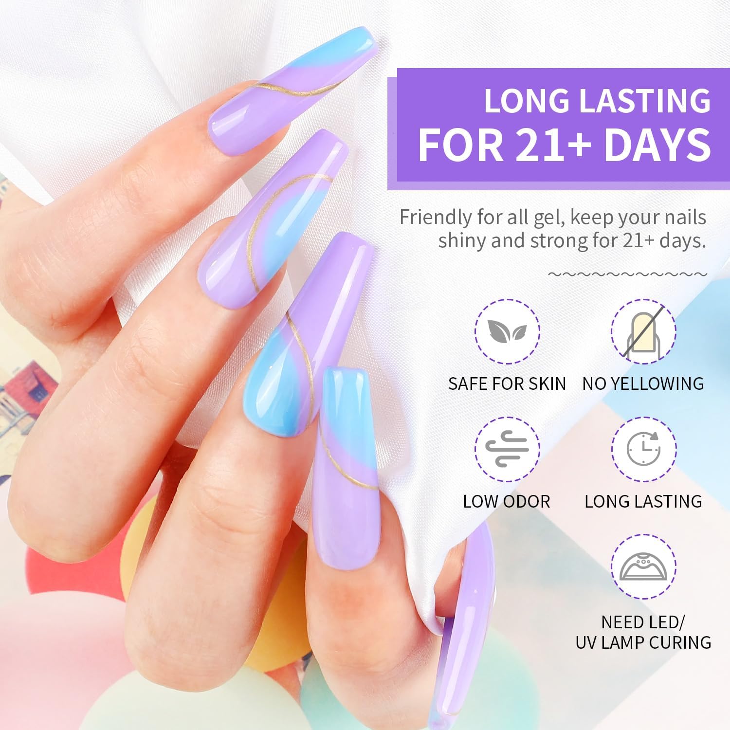 Thumbnail 4 de JODSONE Set da 2 flaconi da 10 ml di gel per unghie: base, top e finish luminoso per casa e salone
