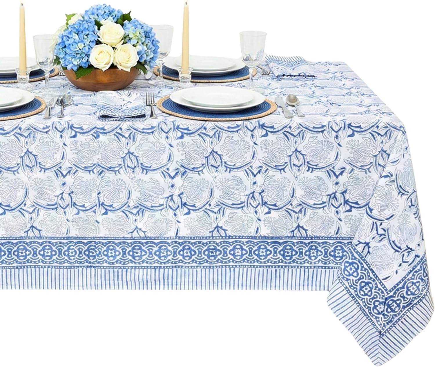 Thumbnail 5 de ATOSII Meraki Red 100% Cotton Round Tablecloth, 60" Floral Handblock Print for 4-Seater Tables