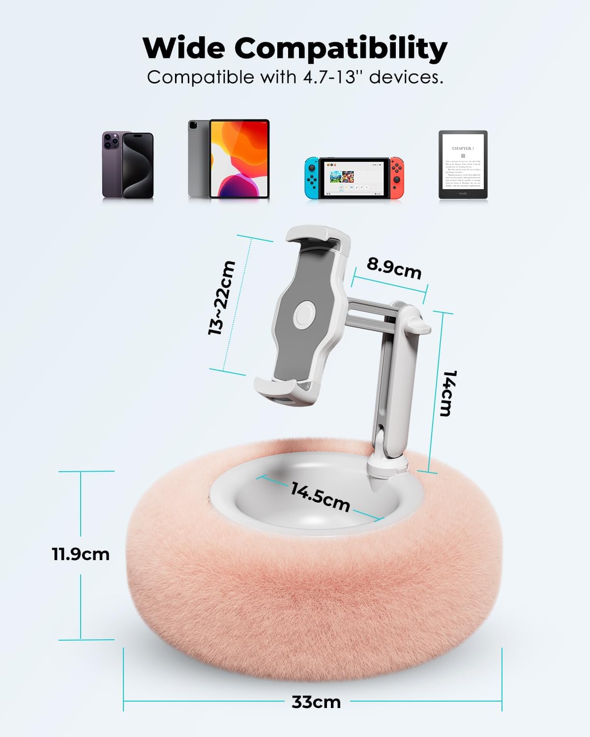 Detalle de Viozon Tablet Stand with Pillow (360° adjustable phone holder) in Pink