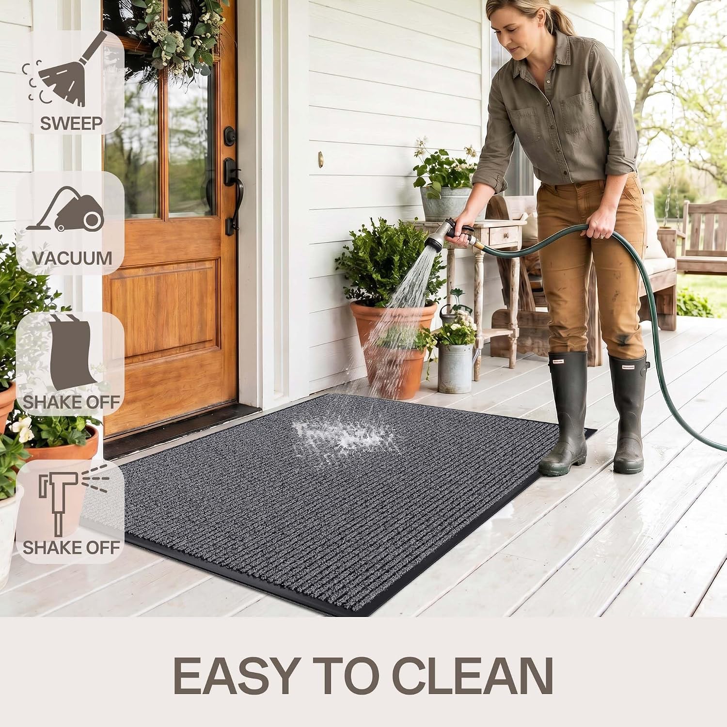 Detalle 1 de Amyracel 4'x5' Front Door Mat, Low-Profile Polypropylene with Rubber Backing