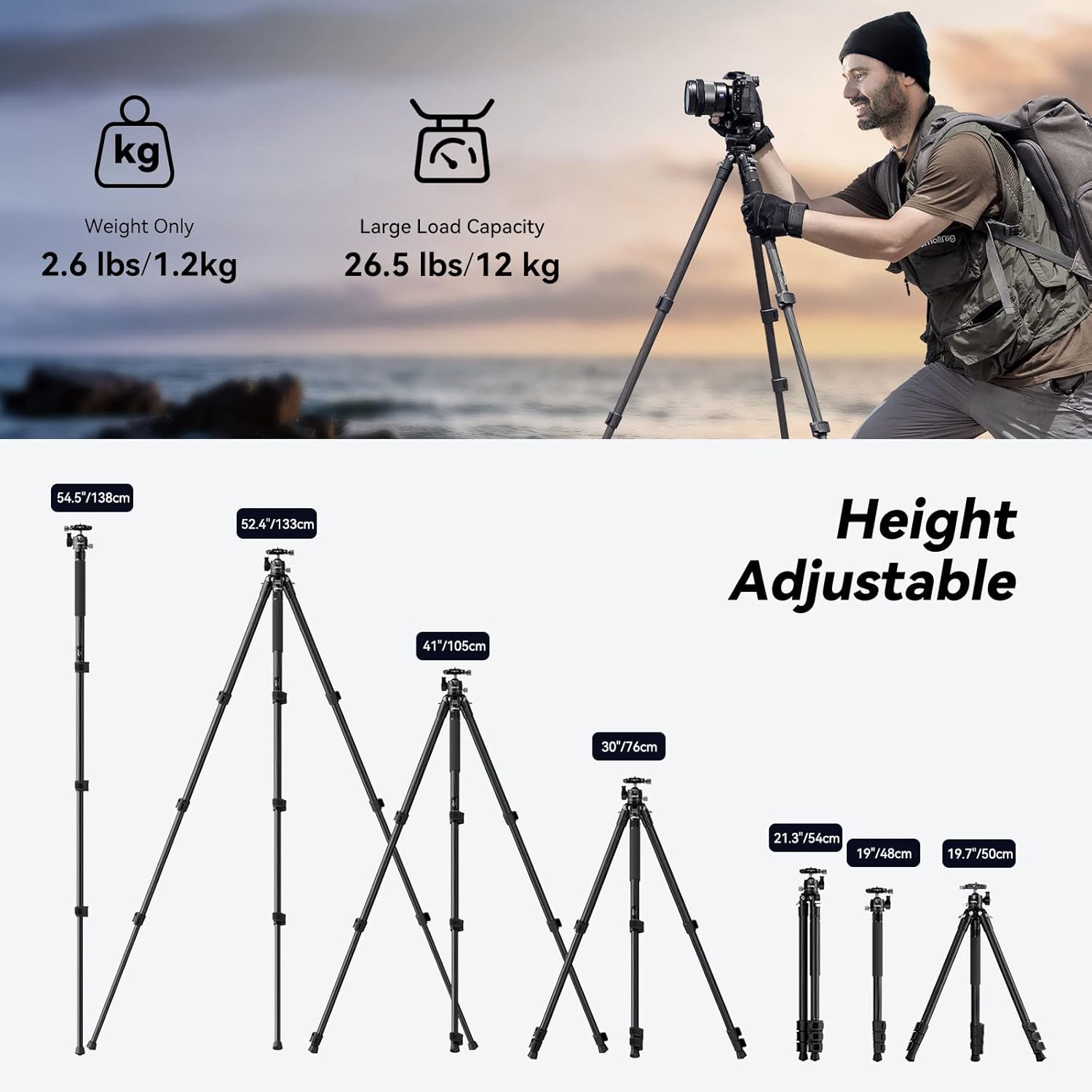 Thumbnail 2 de SMALLRIG AP-10-4060 52" carbon fibre tripod 12 kg load