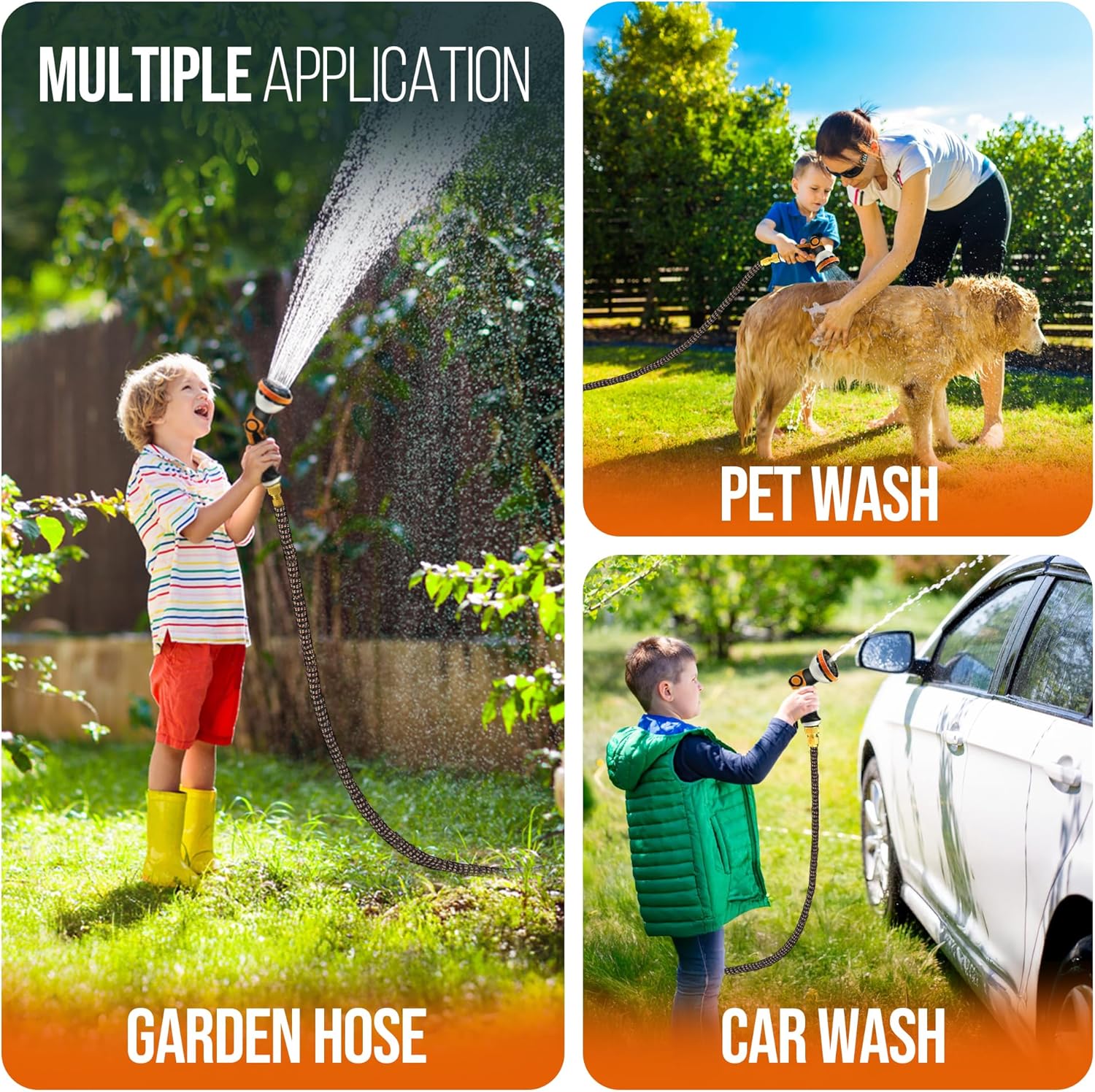 Detalle de MOSII 100FT Expandable Garden Hose Pipe – Flexible 3x Extendable with 10-Pattern Nozzle