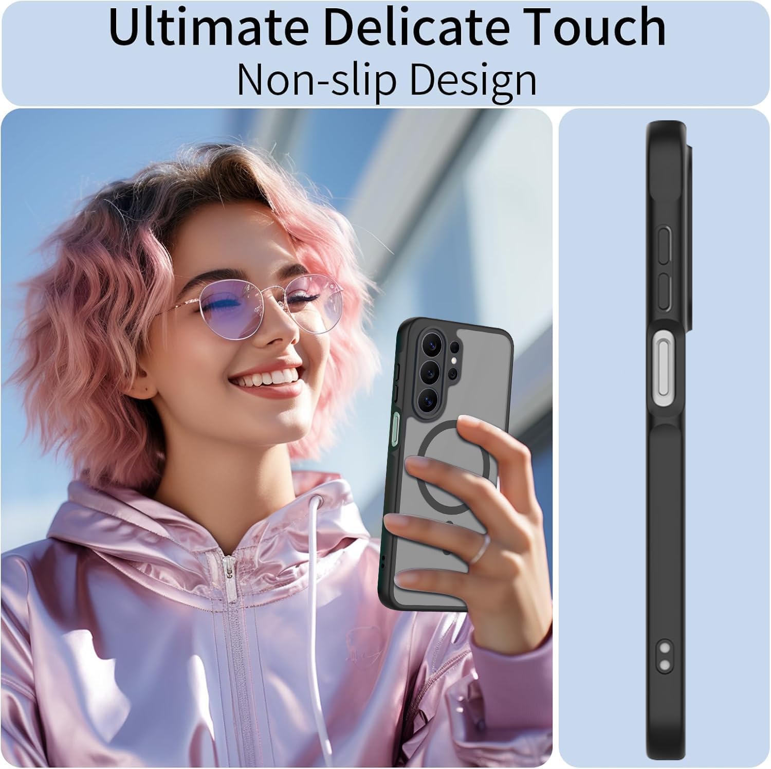 Detalle de E-Lush Coque Magnétique MagSafe pour Samsung Galaxy S26 Ultra — Étui translucide, anti-choc TPU + PC, protection caméra