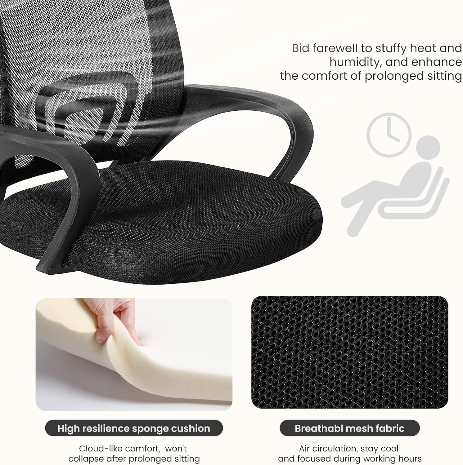 Detalle de DUMOS 1411-H3-KA-22 Ergonomic Office Chair, Mesh Back, Lumbar Support