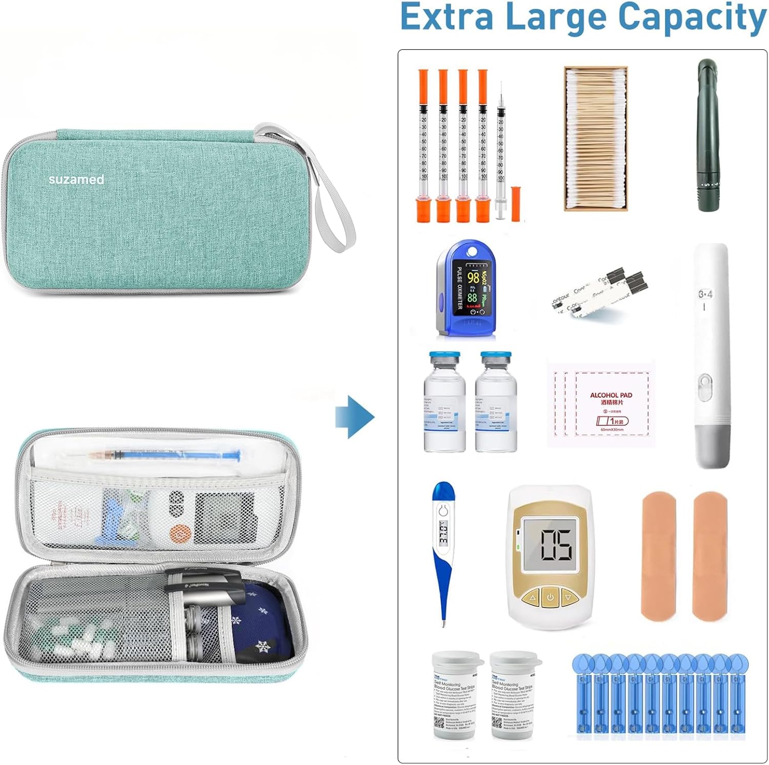 Thumbnail 5 de Suzamed Insulin Cooler Travel Case with EVA Insulation and 2 Ice Packs (Green)