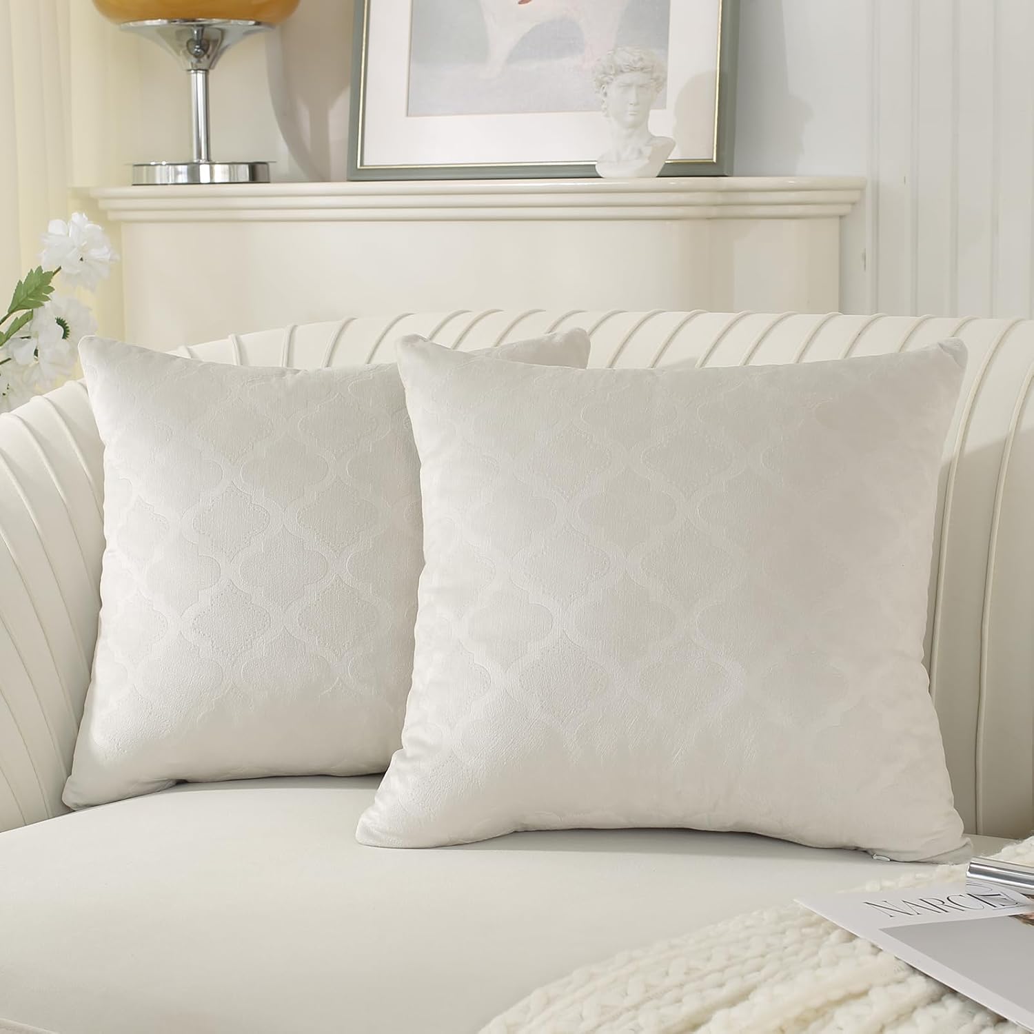 Thumbnail 1 de Ystyle : lot de 2 housses de coussin velours côtelé 60x60 (beige/blanc) – fermeture éclair invisible
